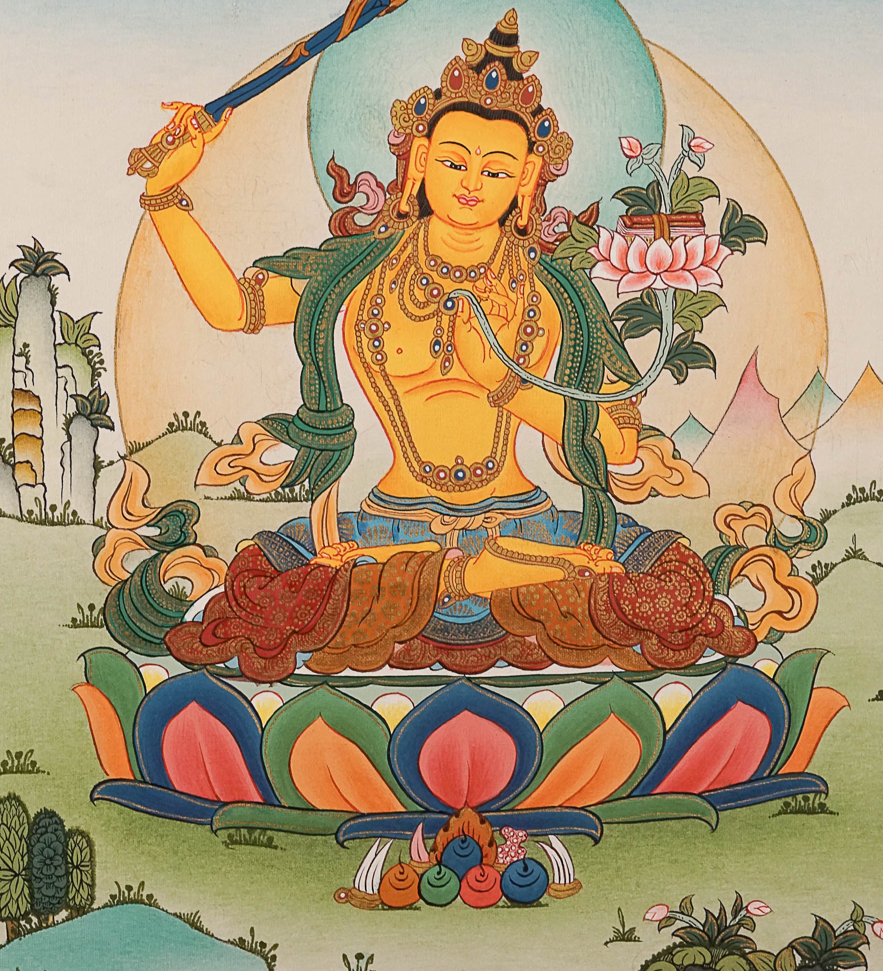 Handpainted Manjushree Thangka Painting - Himalayas Shop