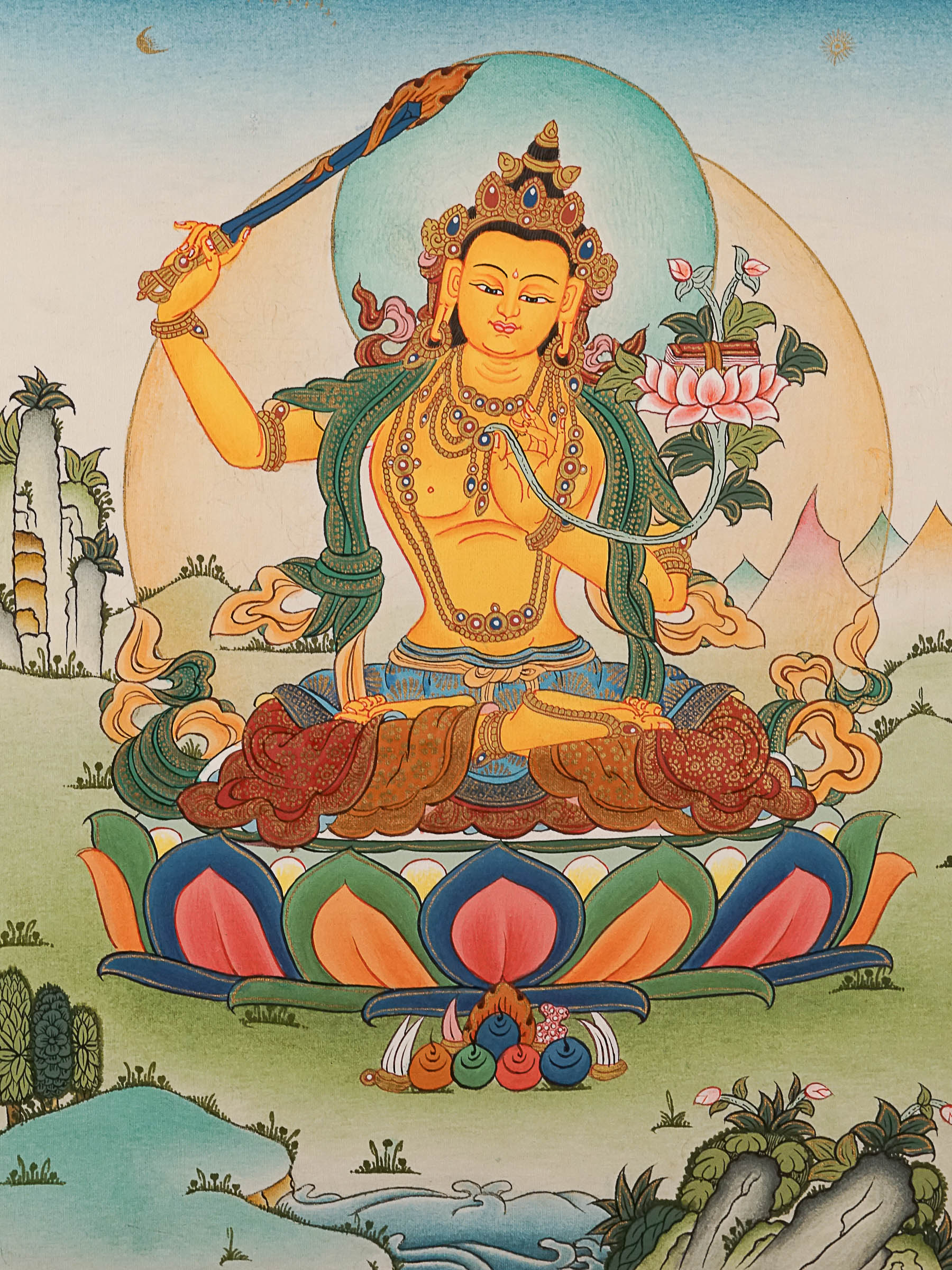 Handpainted Manjushree Thangka Painting - Himalayas Shop