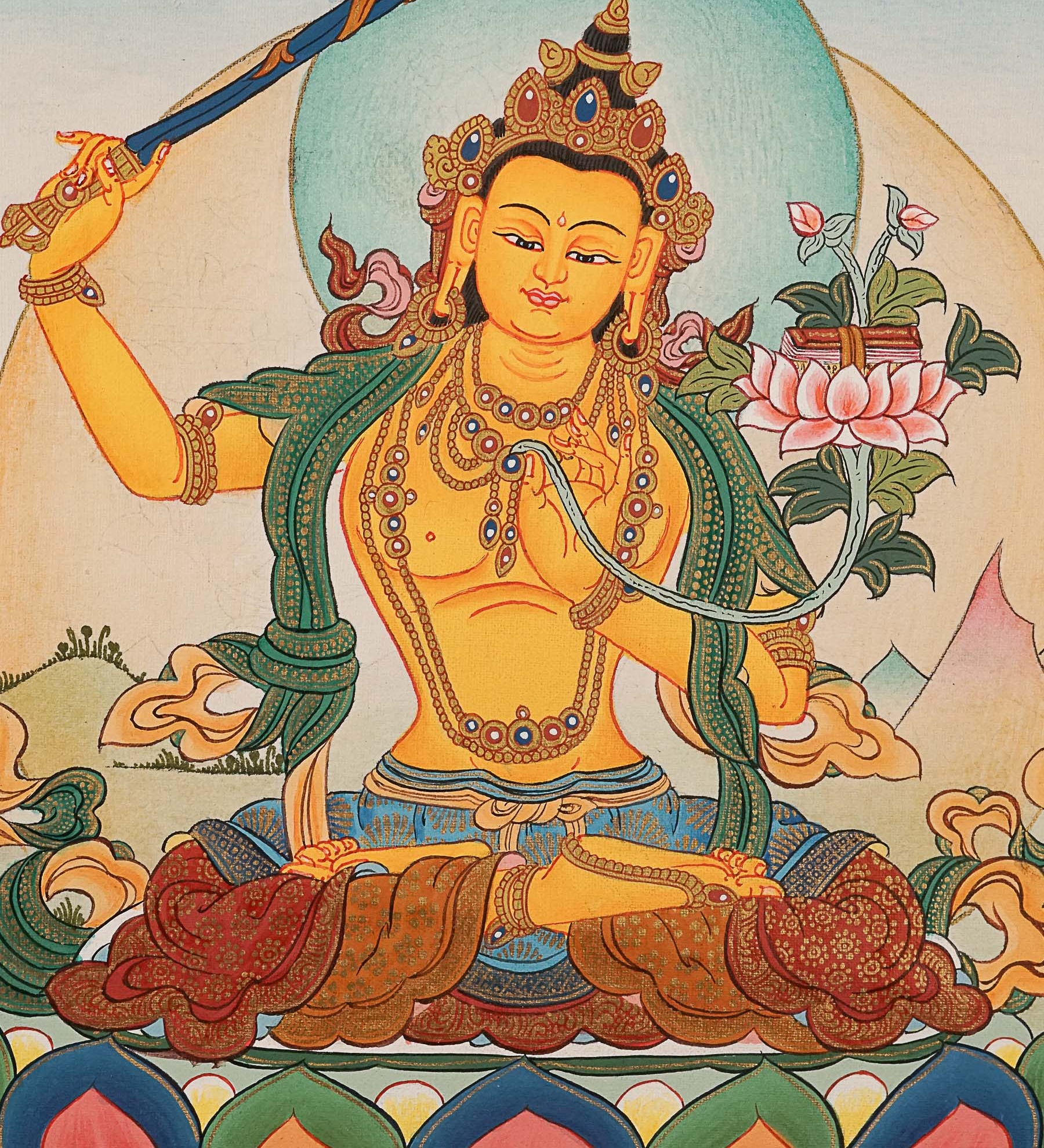 Handpainted Manjushree Thangka Painting - Himalayas Shop