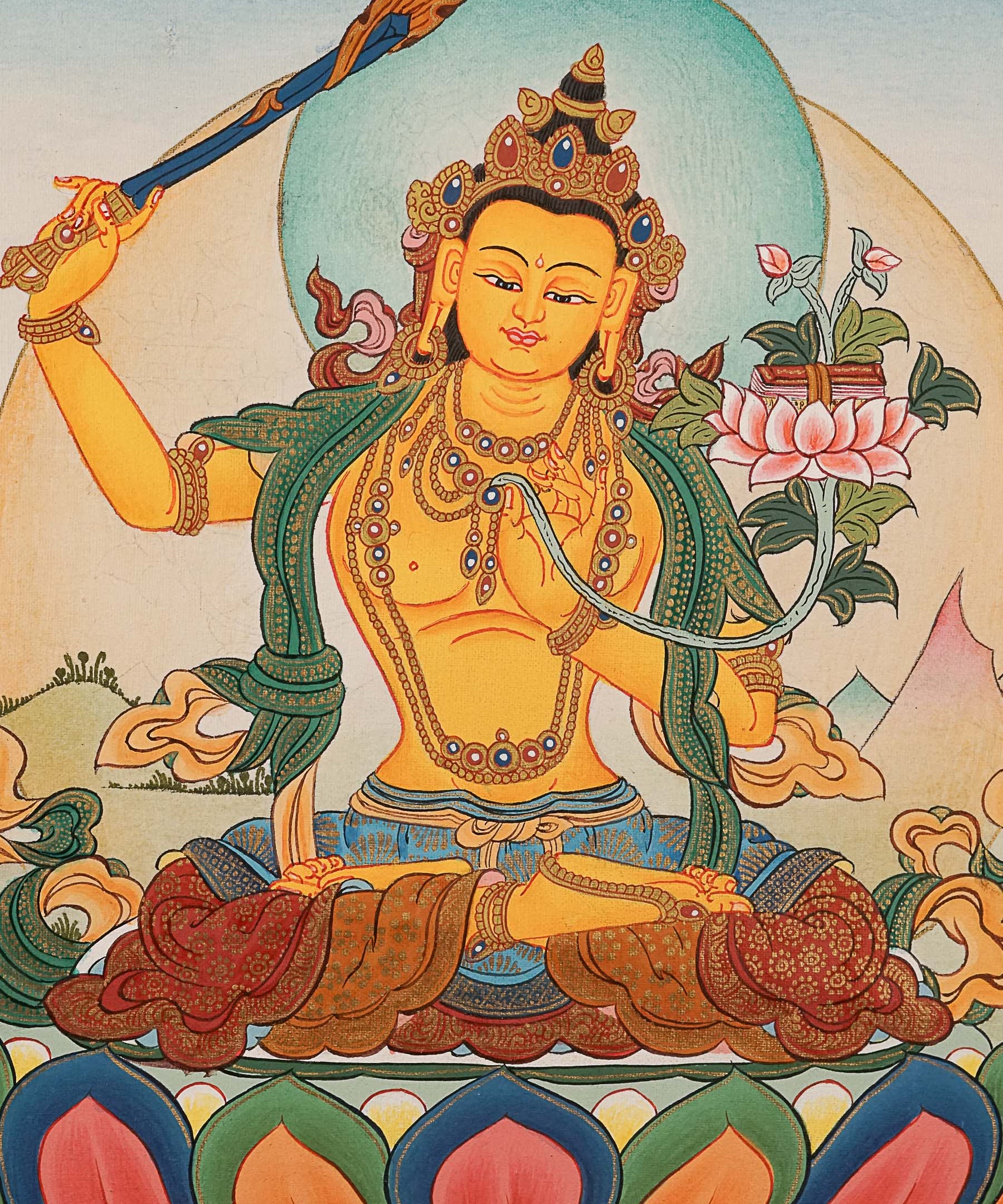 Handpainted Manjushree Thangka Painting - Himalayas Shop