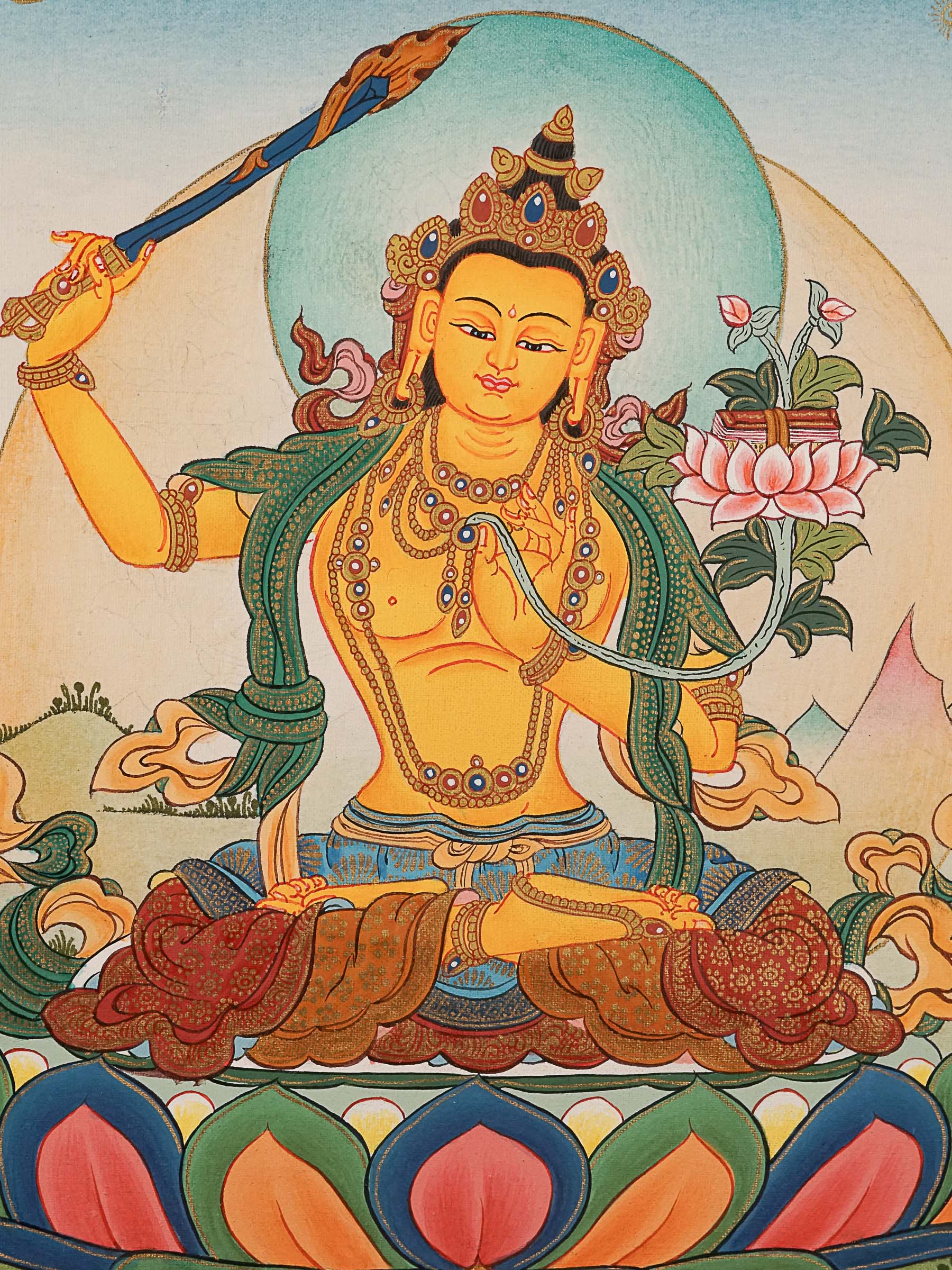 Handpainted Manjushree Thangka Painting - Himalayas Shop