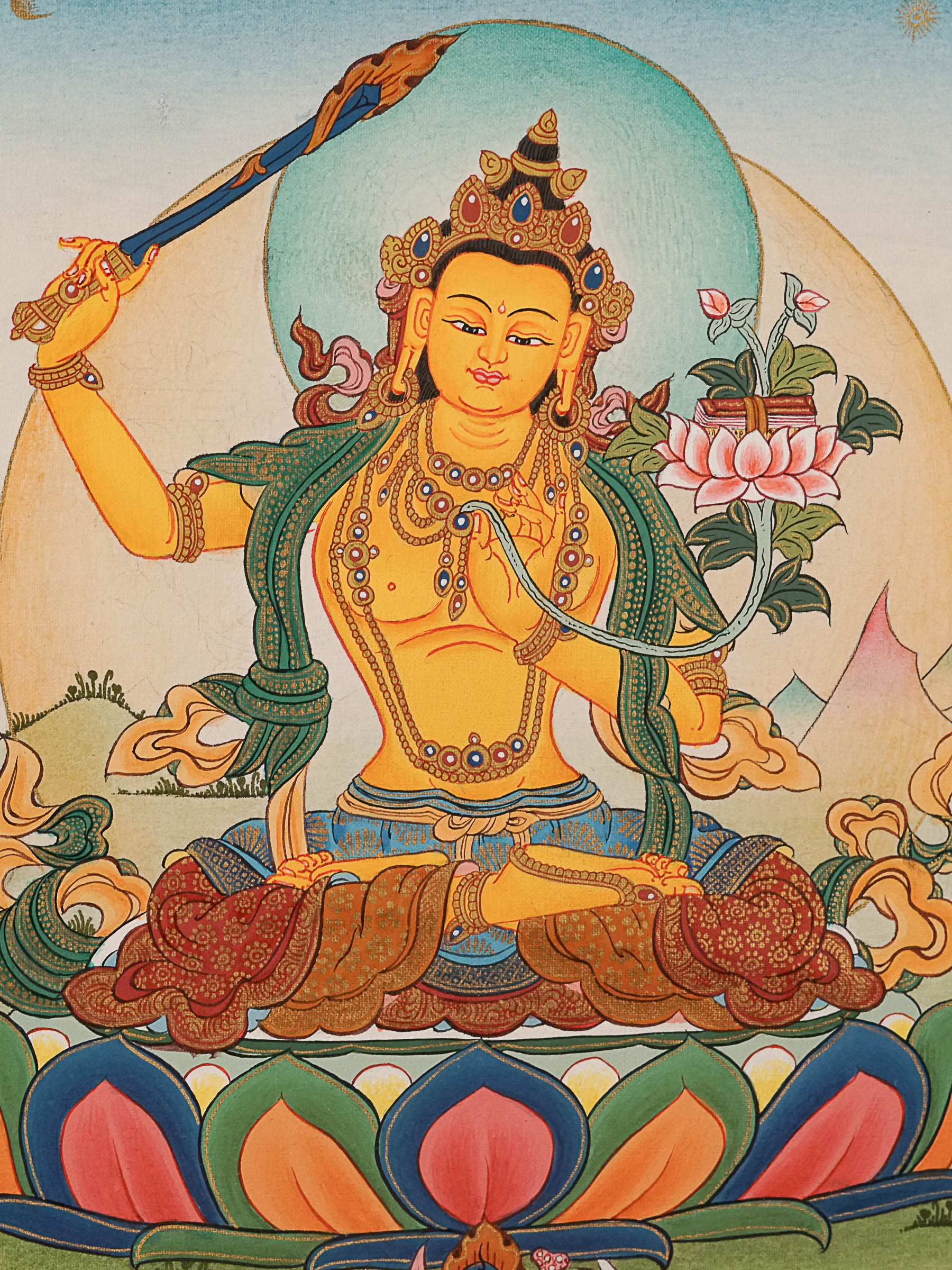 Handpainted Manjushree Thangka Painting - Himalayas Shop