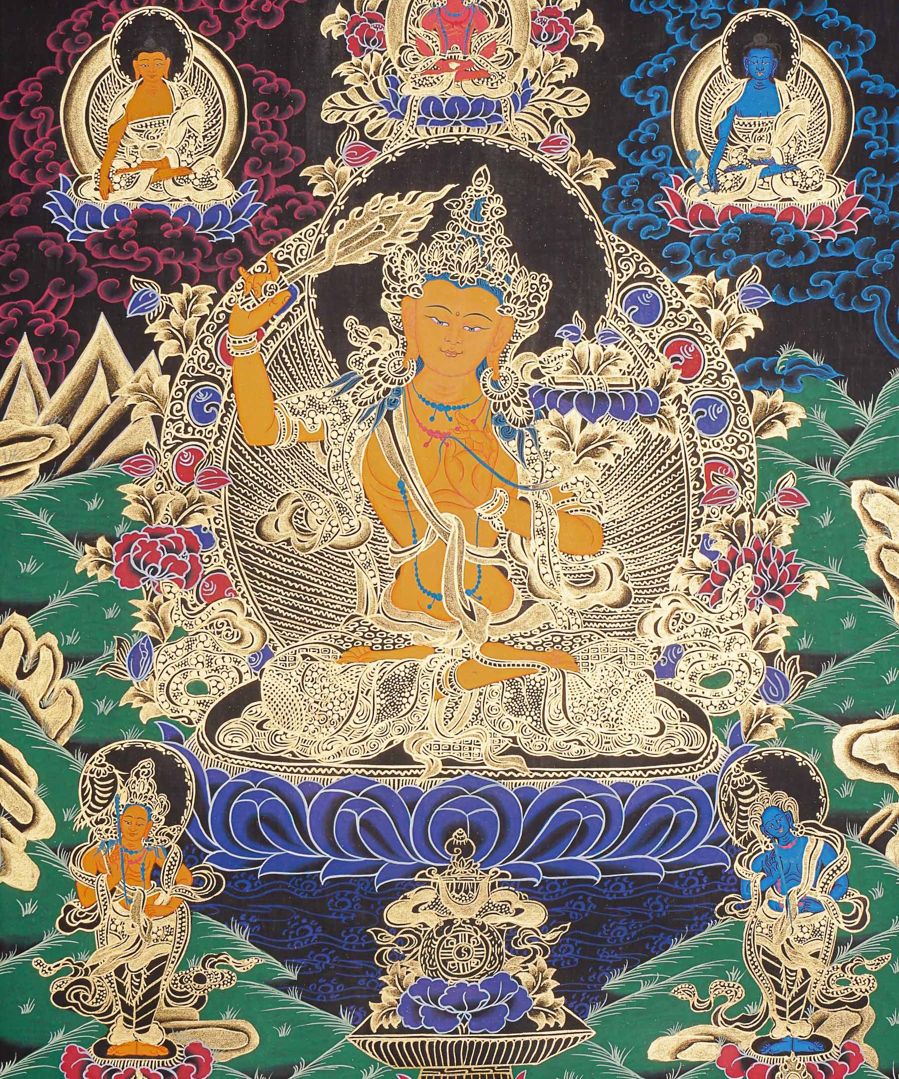 Manjushree Thangka Painting for prayer and meditation.