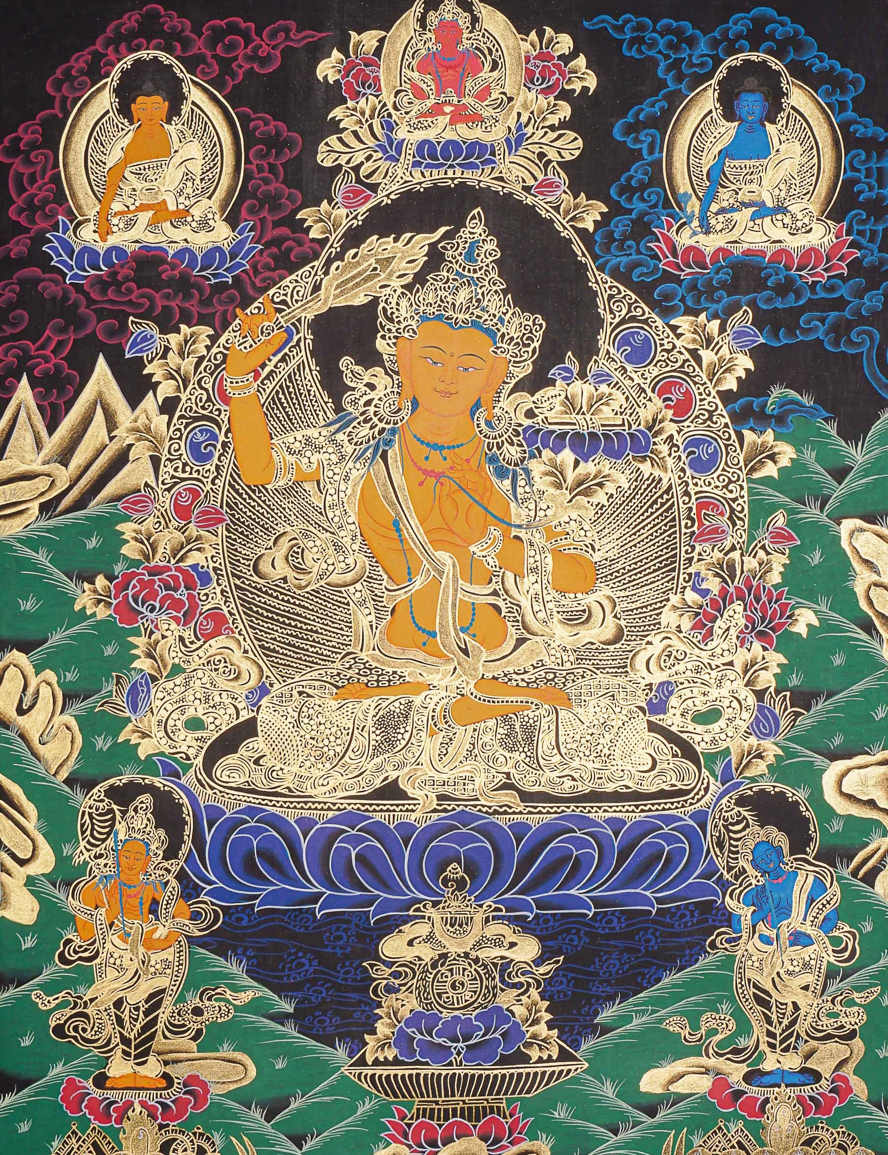 Manjushree Thangka Painting for prayer and meditation.