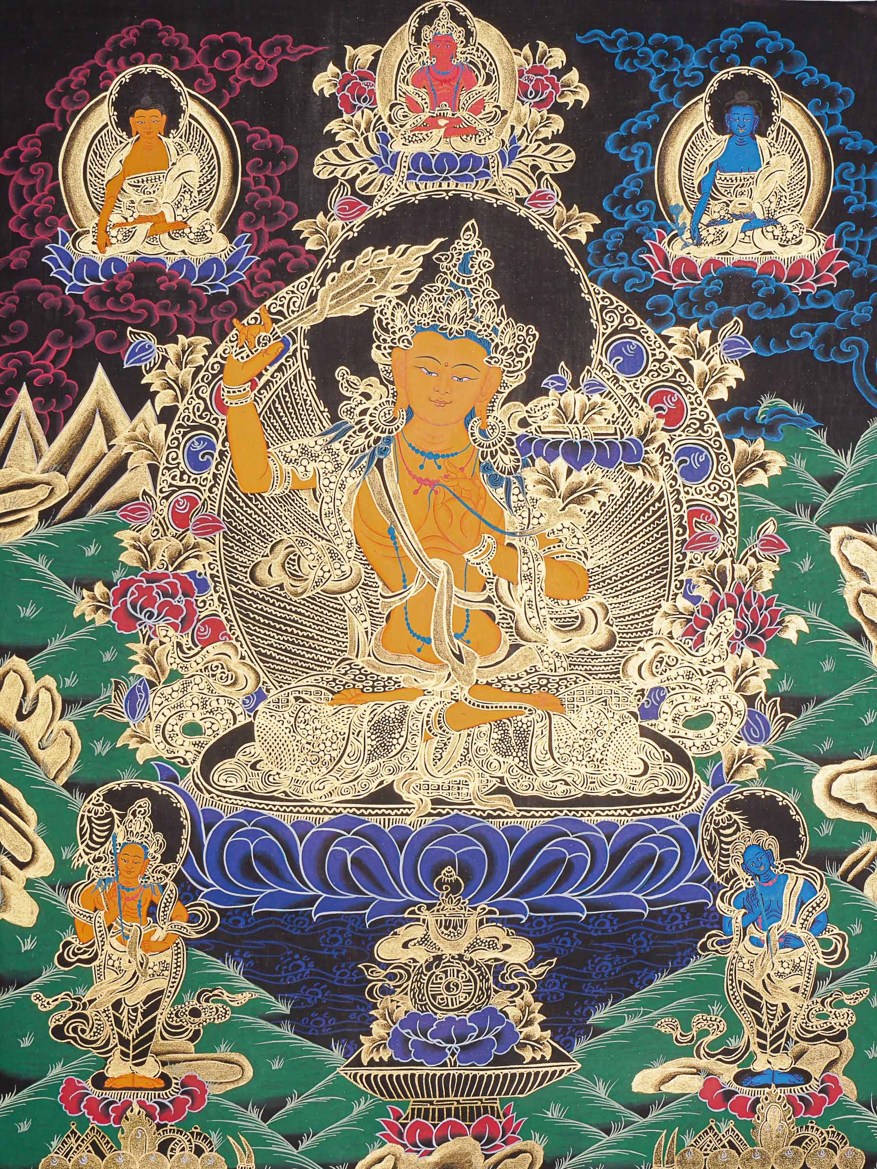 Manjushree Thangka Painting for prayer and meditation.