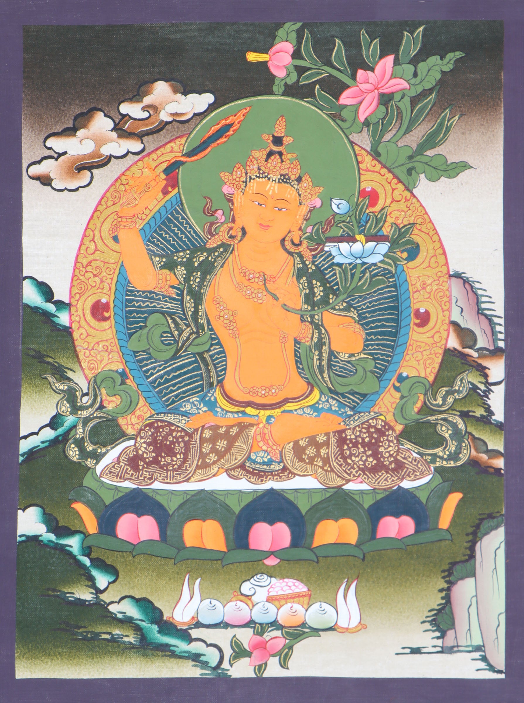 Finest quality thangka collector of Manjushri Thangka - Himalayas shop