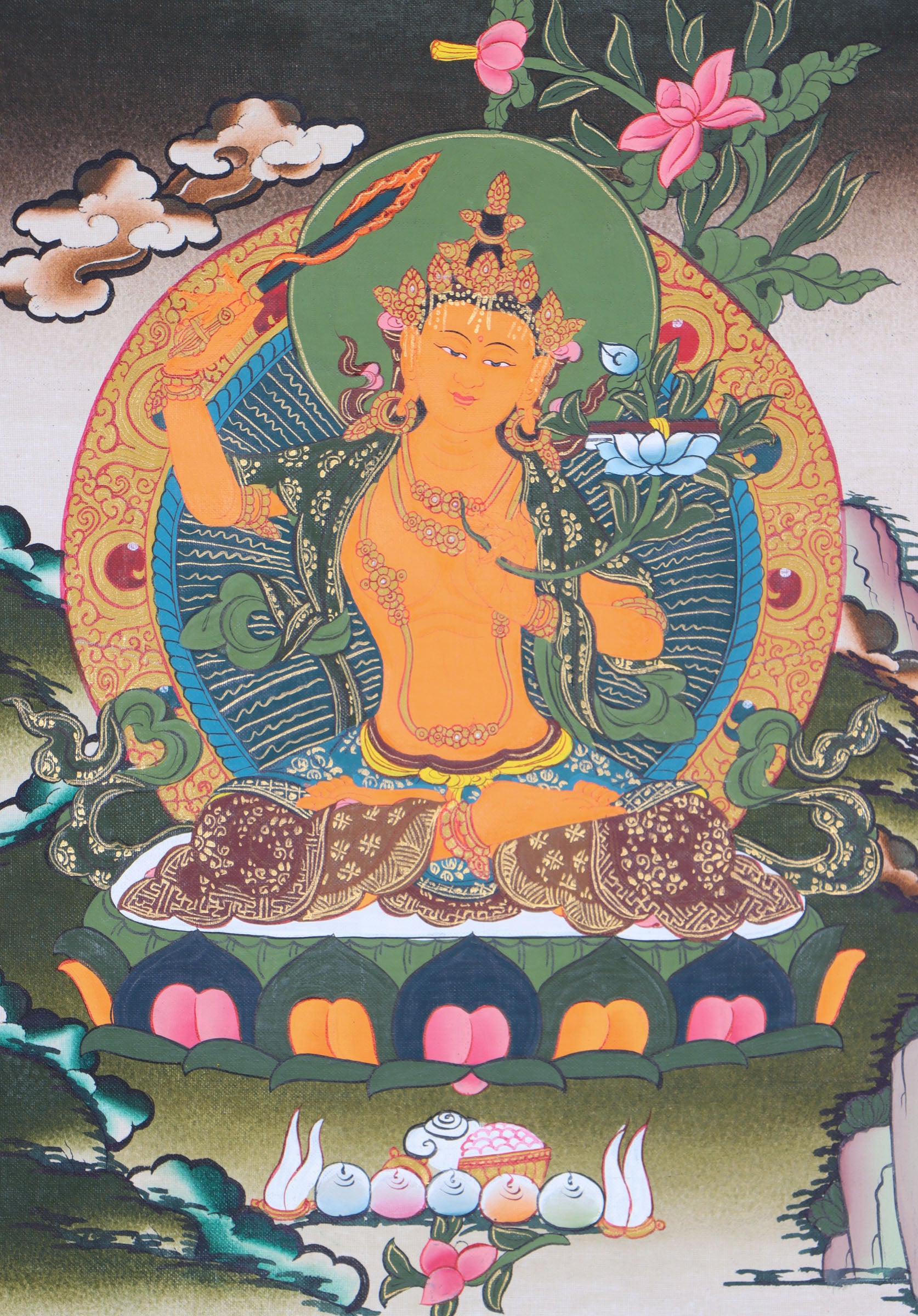 Finest quality thangka collector of Manjushri Thangka - Himalayas shop