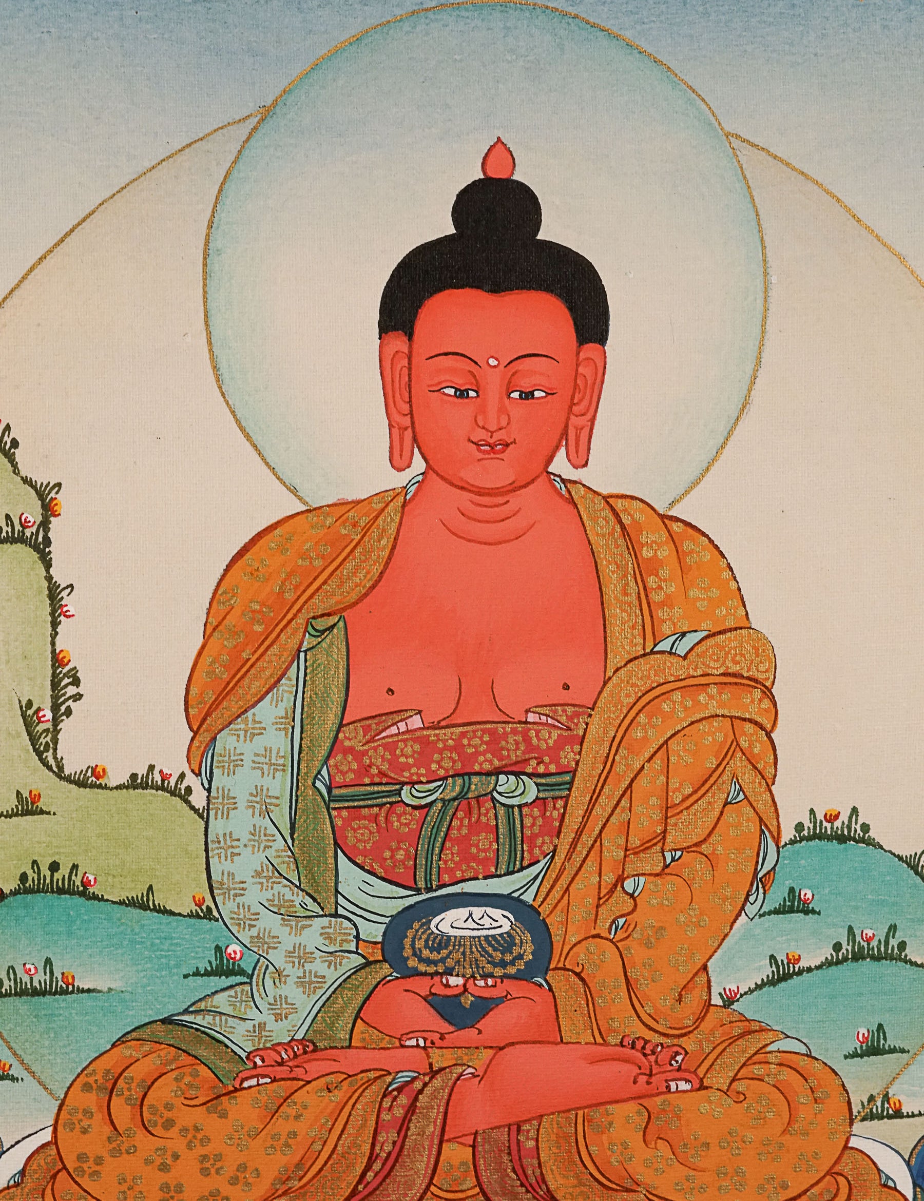 Amitabha Buddha Thangka painting for wall hanging decor.