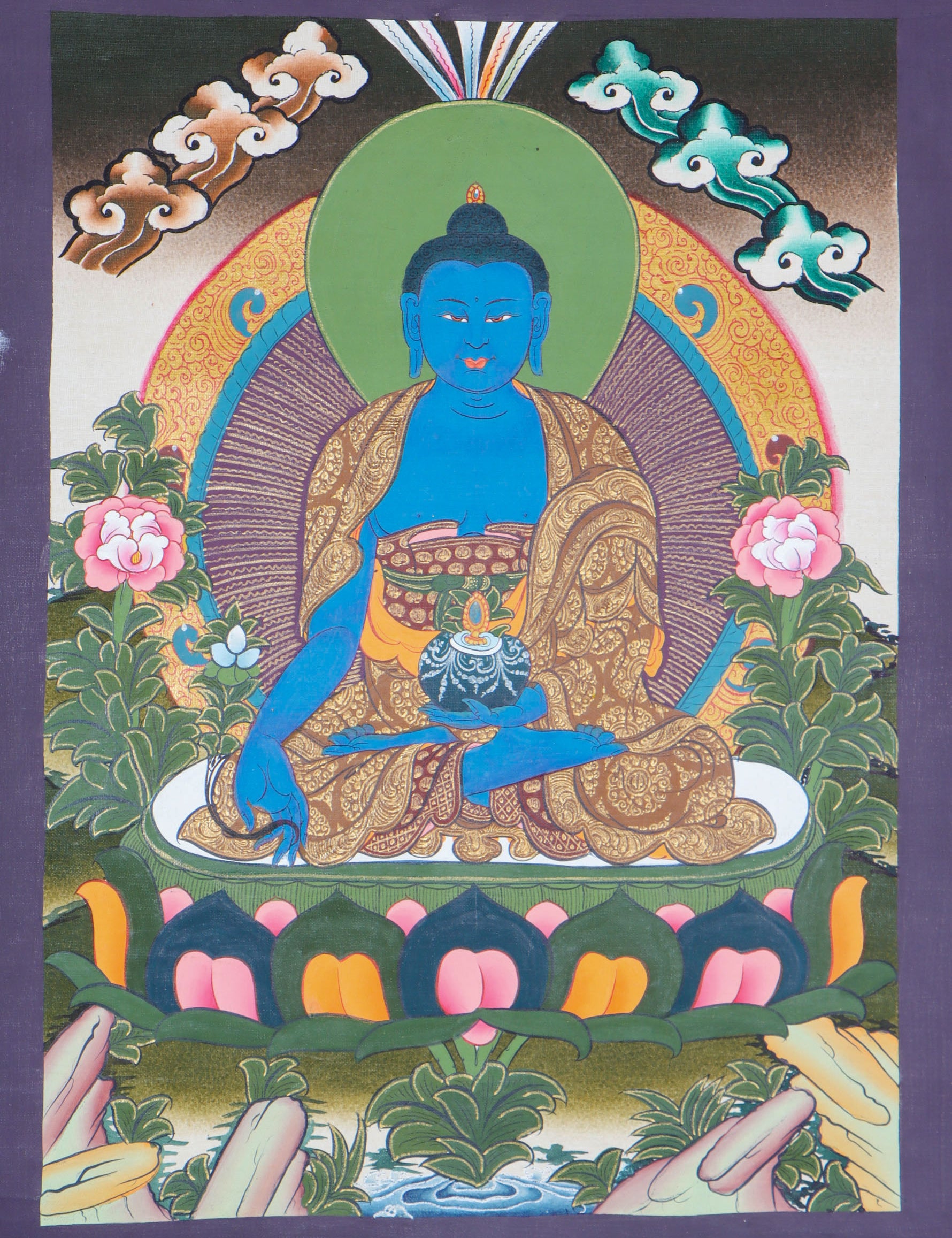  Medicine Buddha Thangka is meticulously hand-painted with vibrant colors. Himalayas Shop