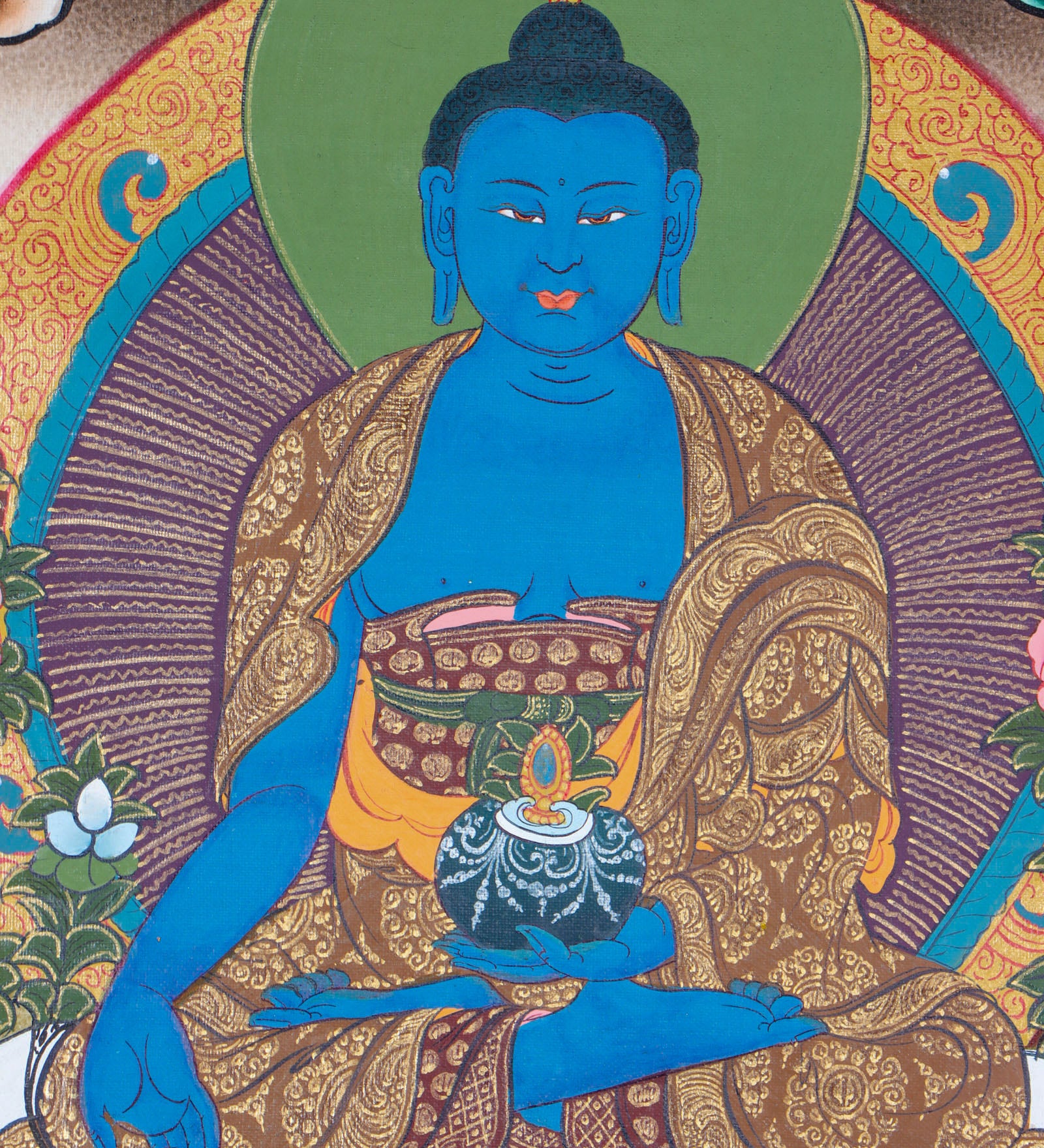 Medicine Buddha Thangka is meticulously hand-painted with vibrant colors. Himalayas Shop