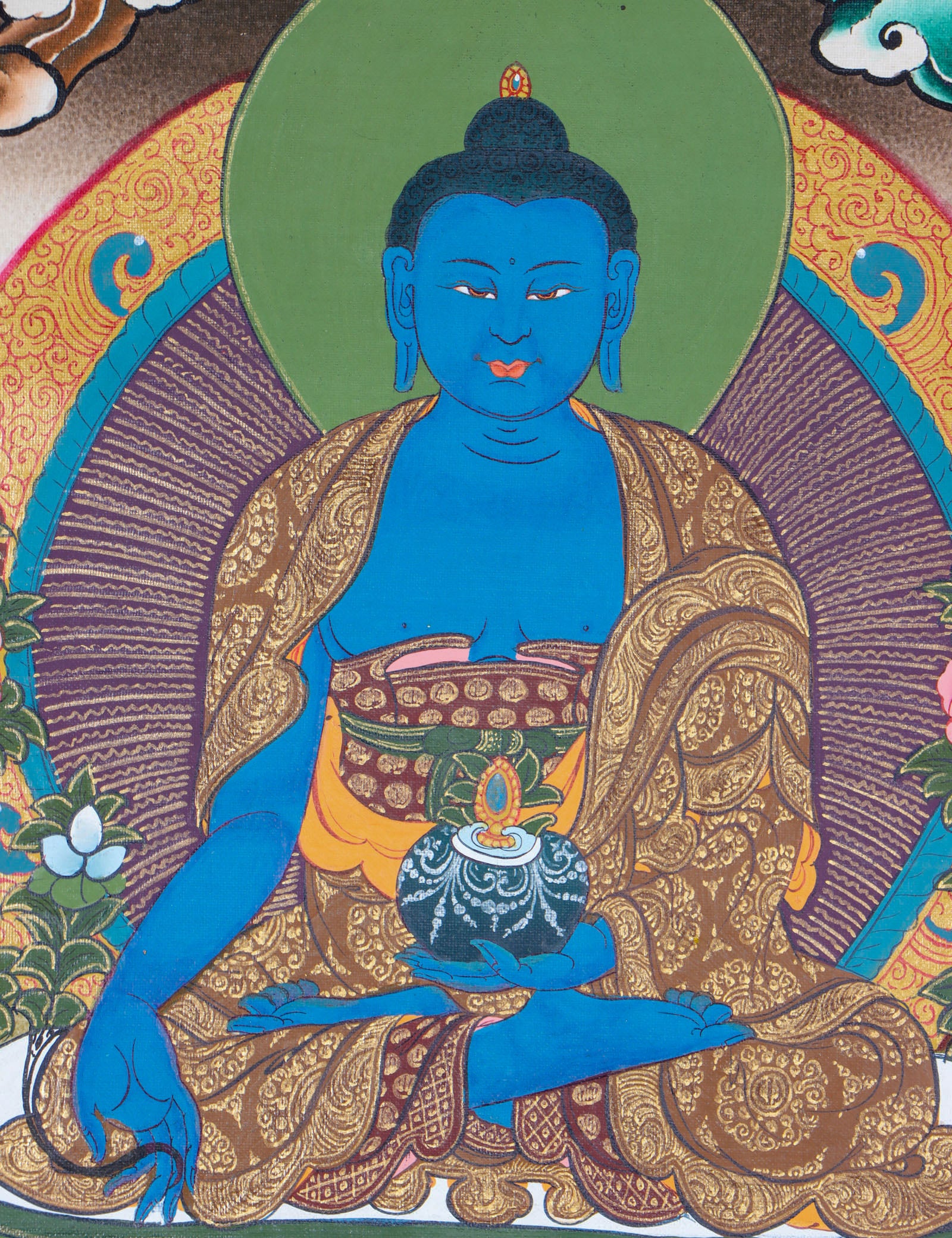 Medicine Buddha Thangka is meticulously hand-painted with vibrant colors. Himalayas Shop