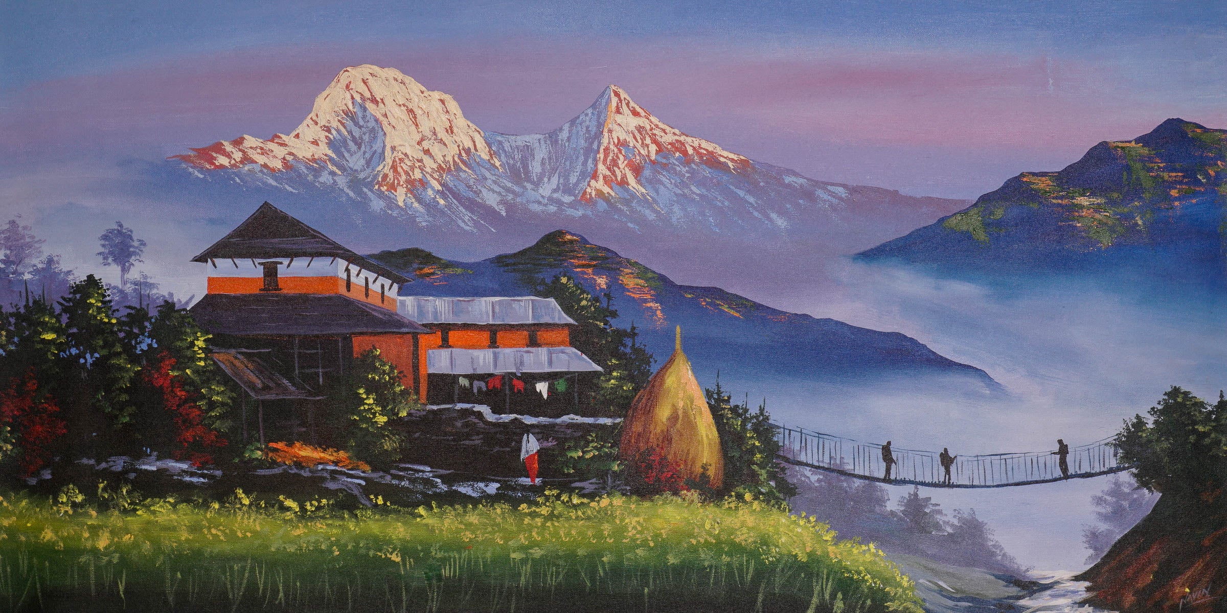 Oil Painting of Mount Annapurna for wall decor.