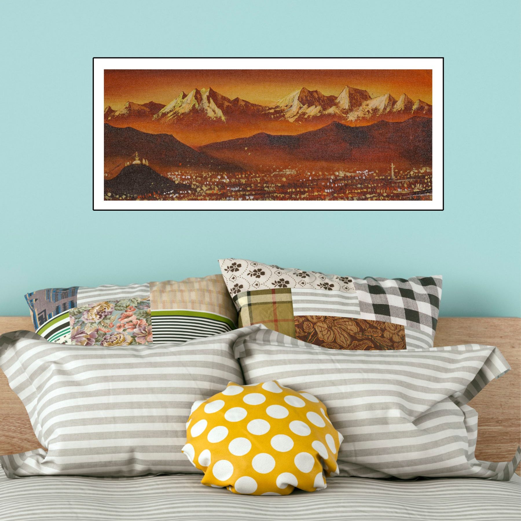  Hand Painting of Kathmandu Valley with Mountain View.