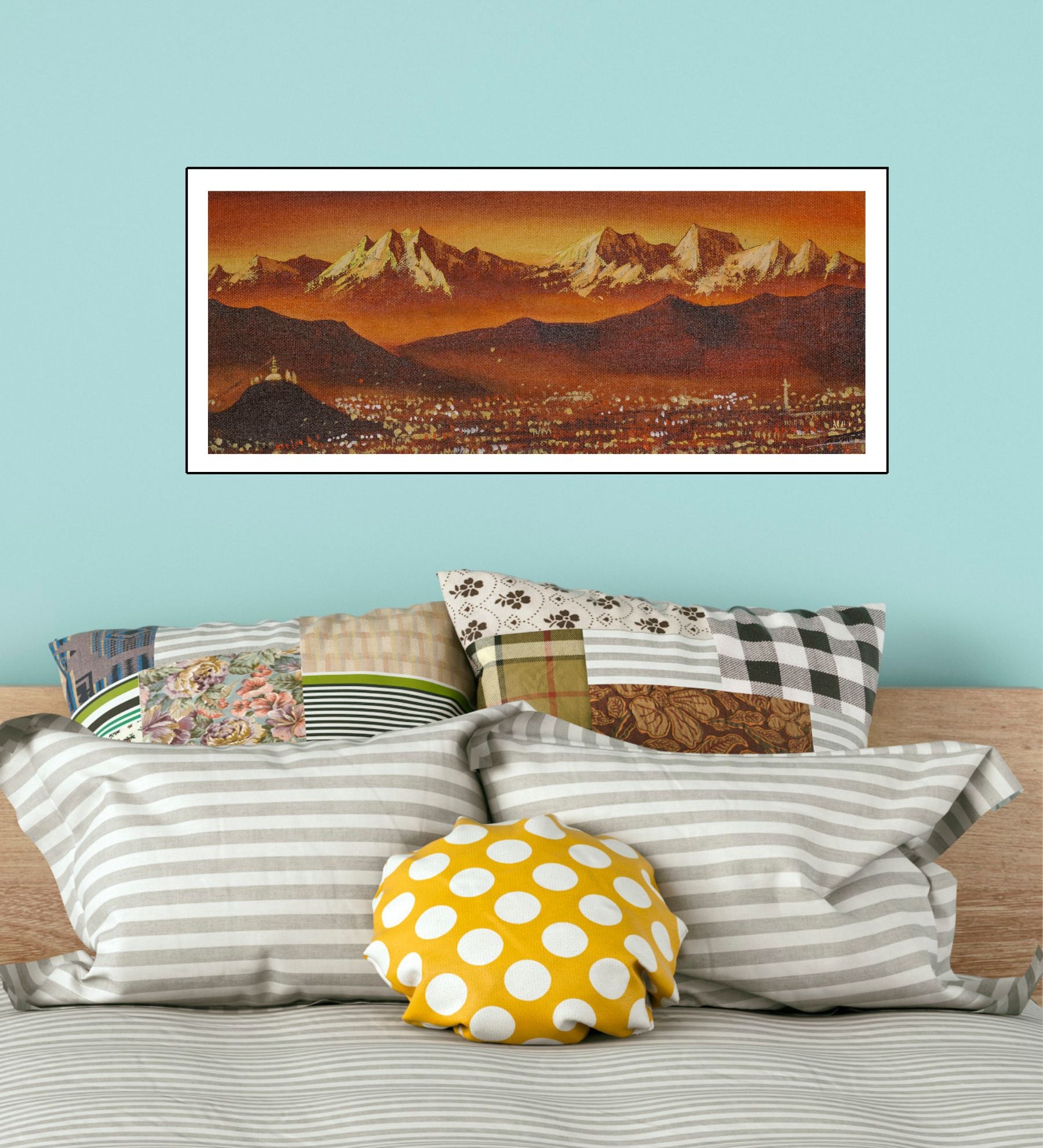  Hand Painting of Kathmandu Valley with Mountain View.