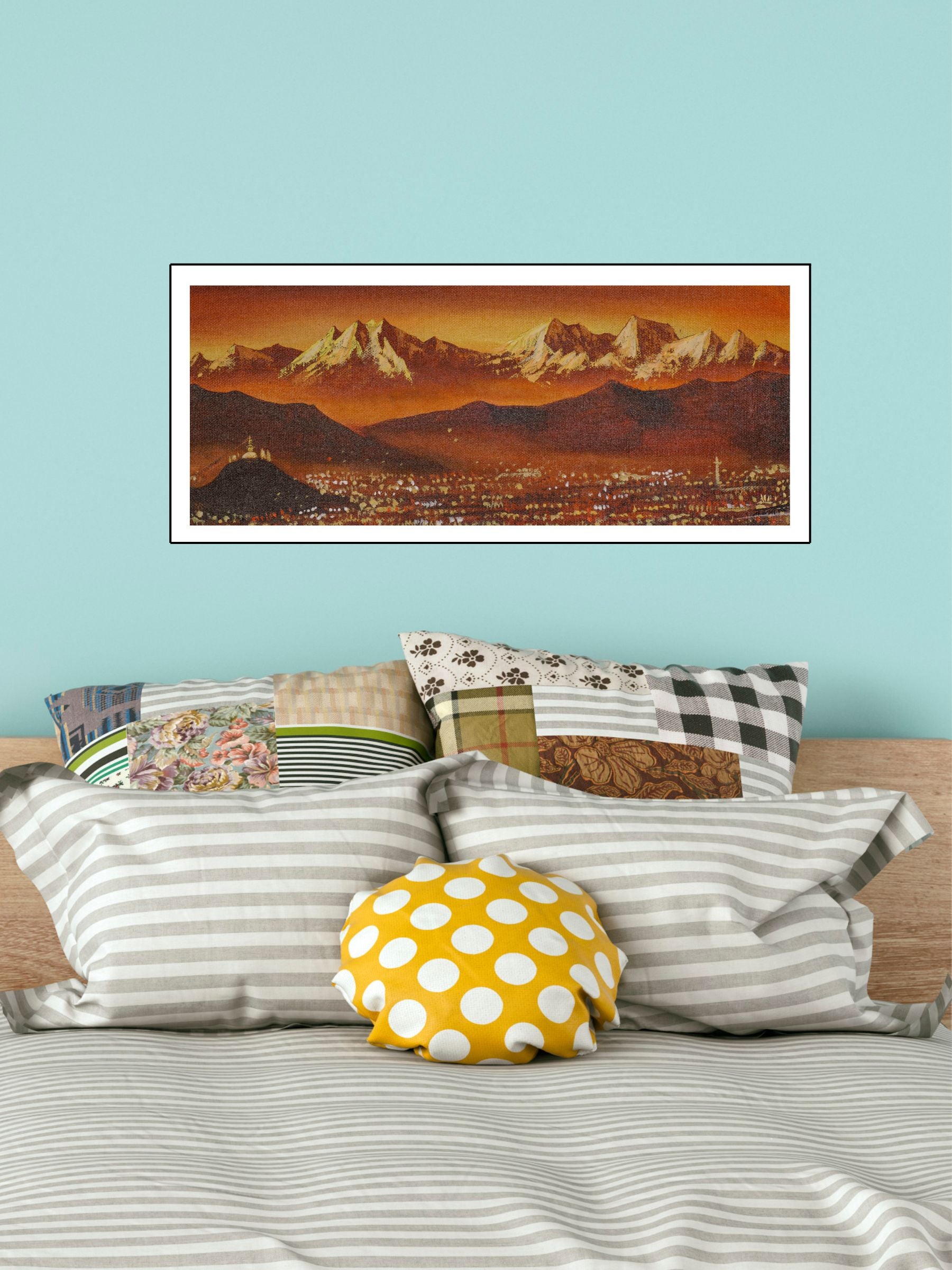  Hand Painting of Kathmandu Valley with Mountain View.