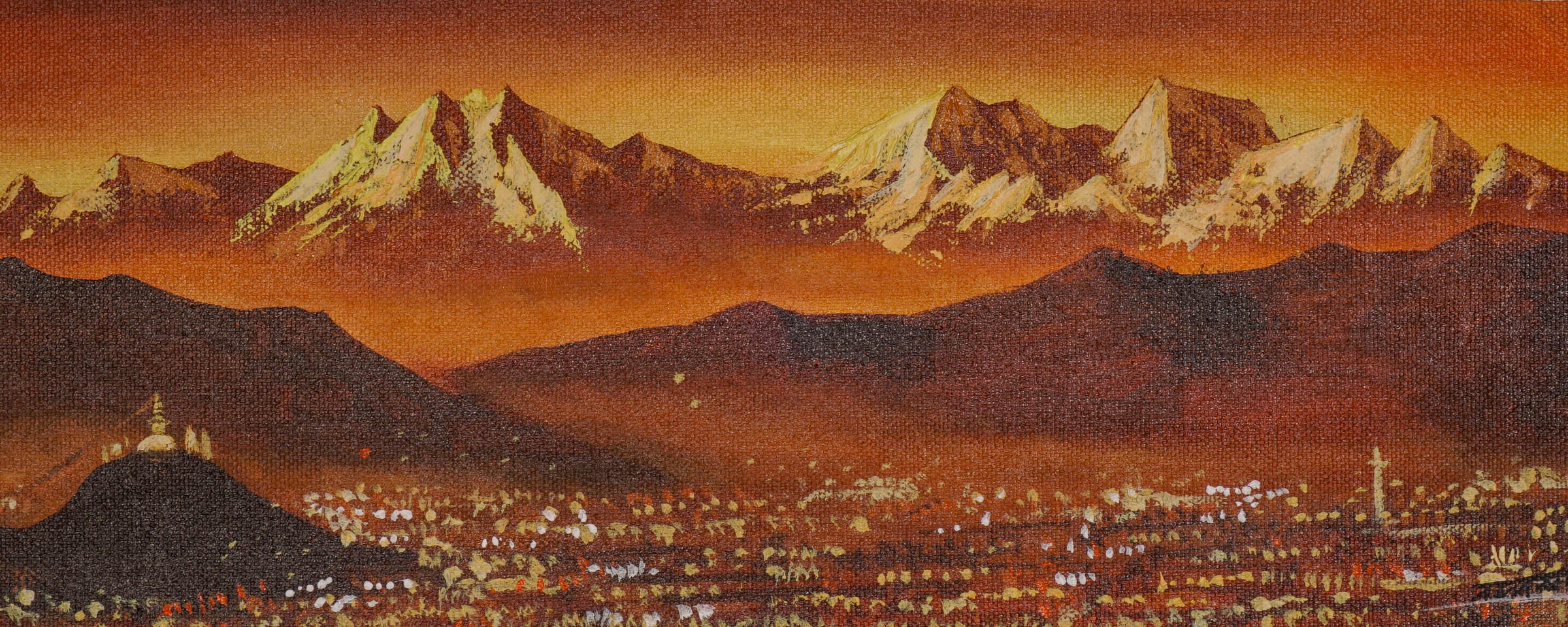  Hand Painting of Kathmandu Valley with Mountain View.