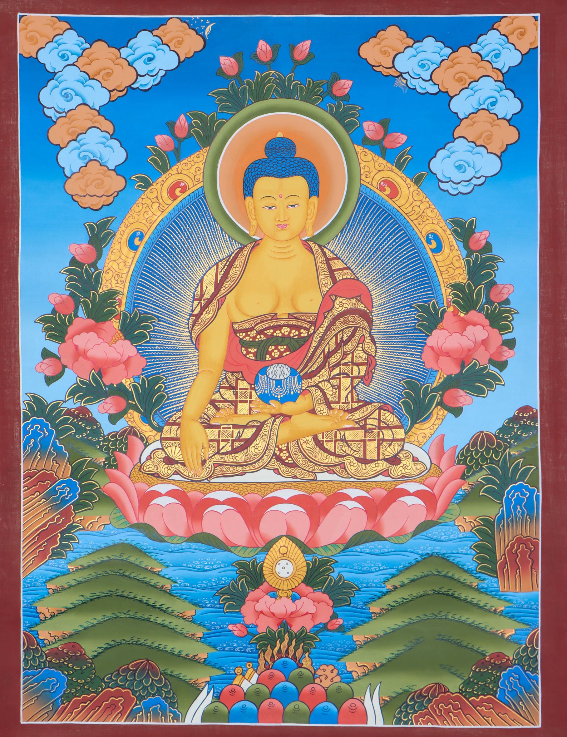 Shakyamuni  Buddha thangka for alter space and prayer .