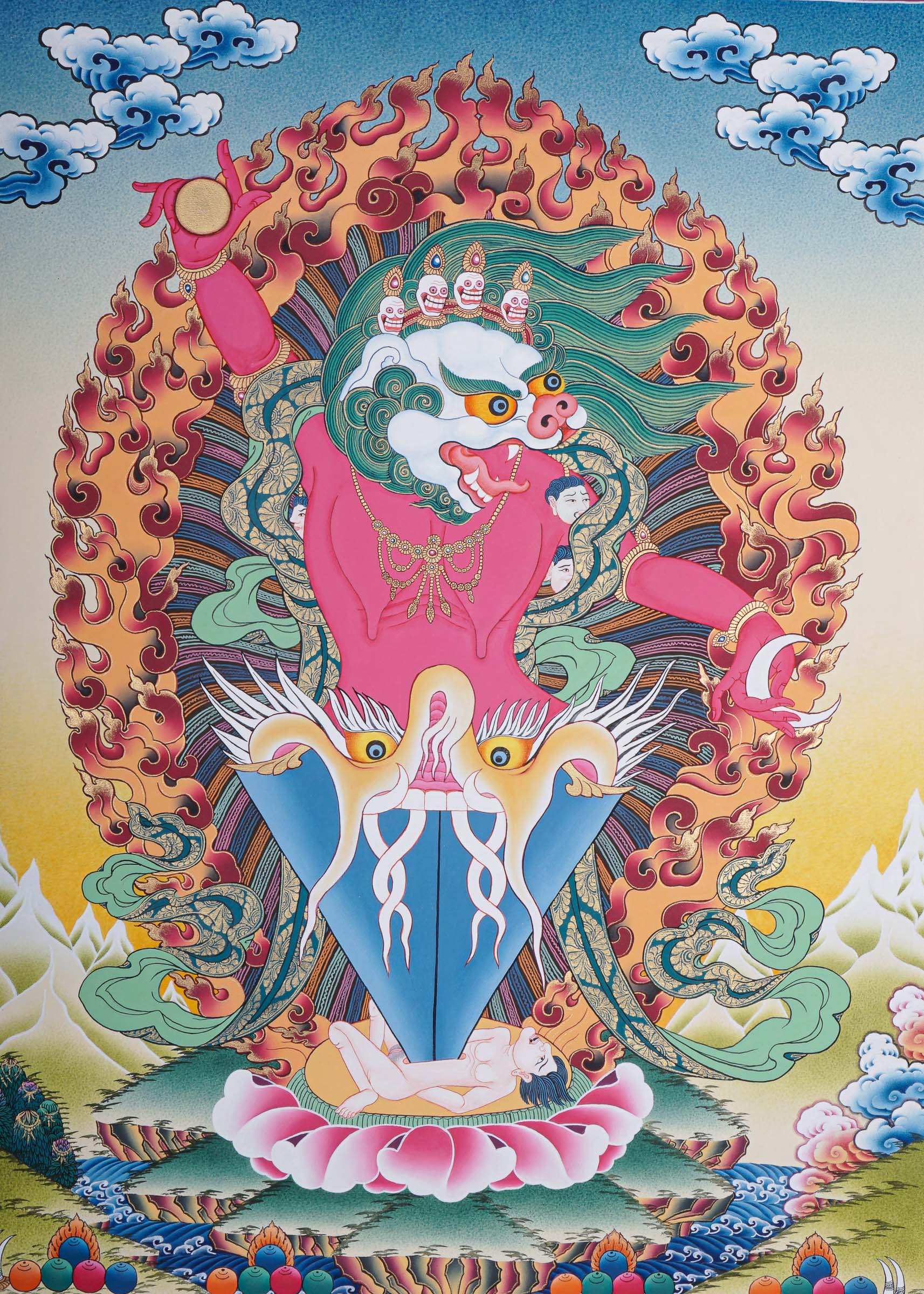 Wrathful deity Thangka Painting - Singh Mukhi