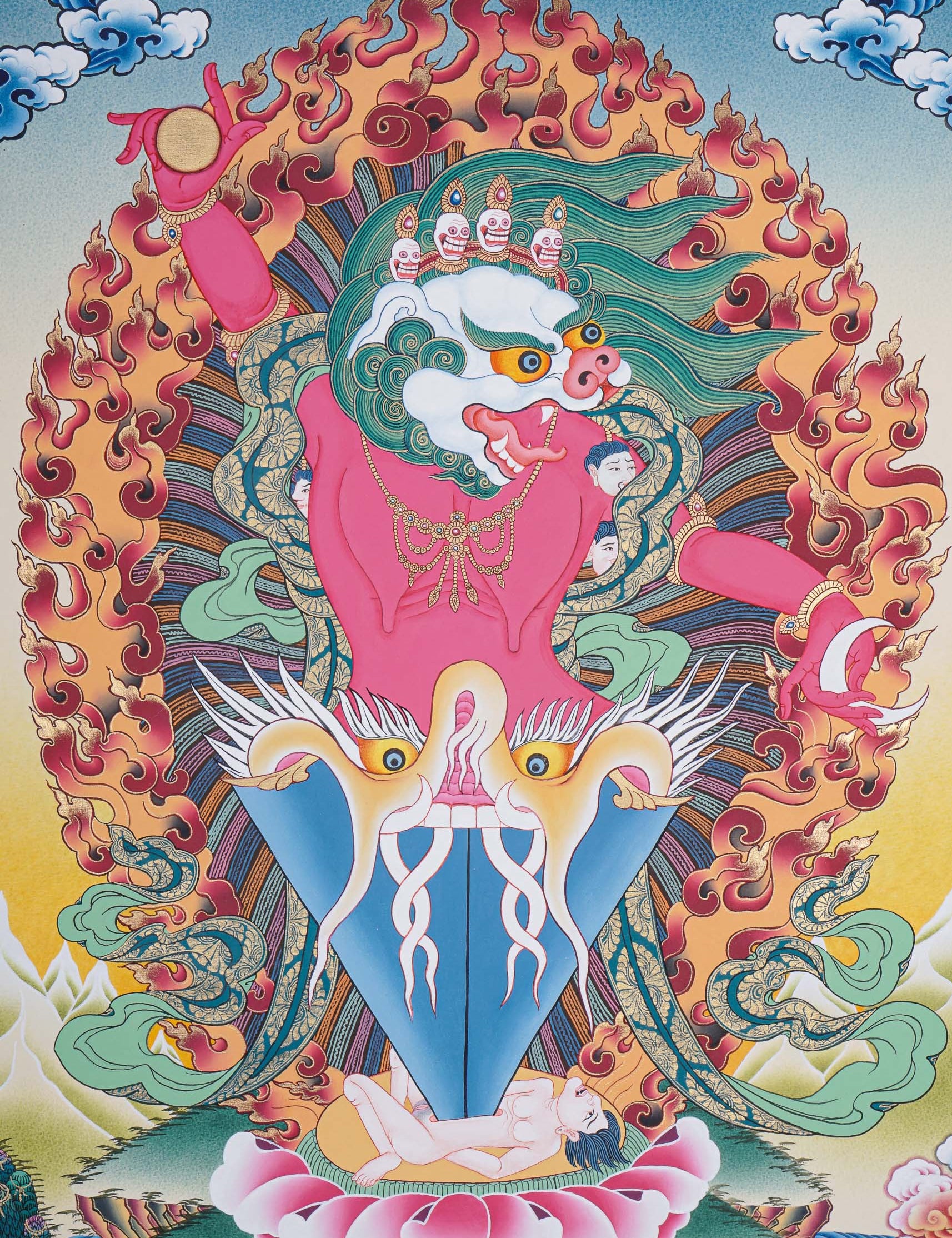 Wrathful deity Thangka Painting - Singh Mukhi