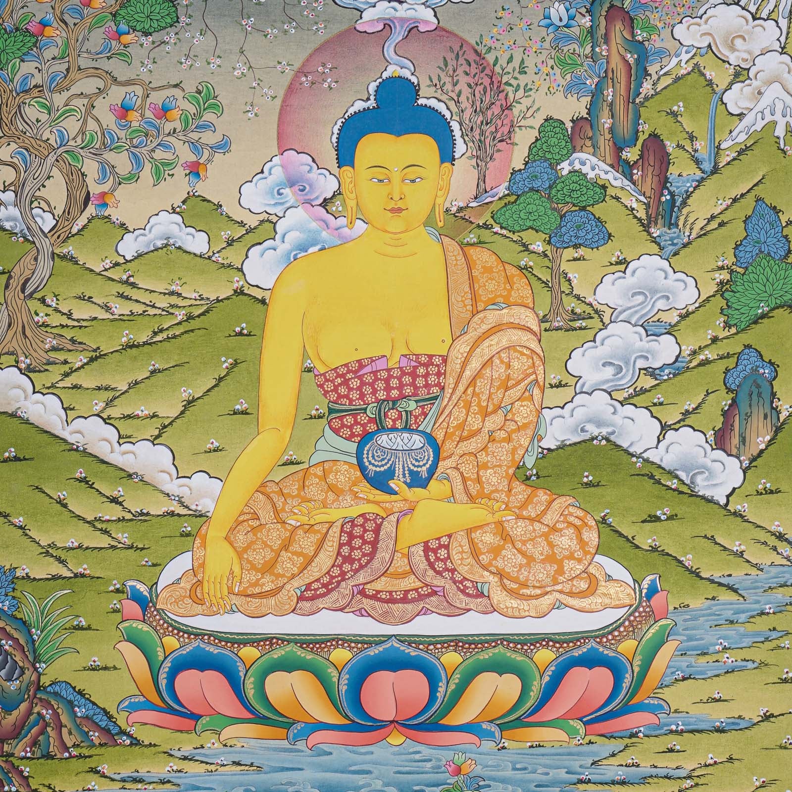 Shakyamuni Buddha Thangka for prayer and meditation.