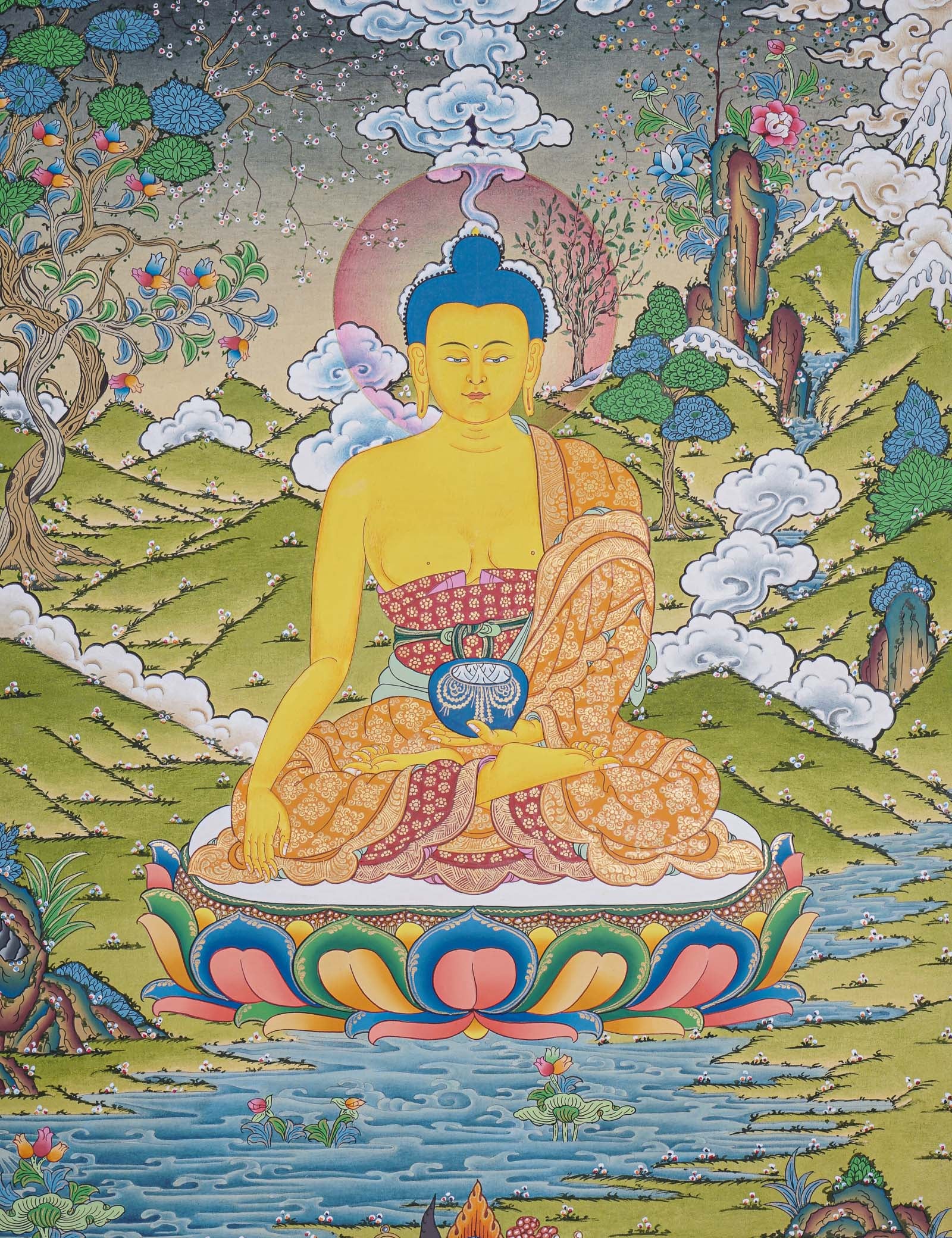 Shakyamuni Buddha Thangka for prayer and meditation.