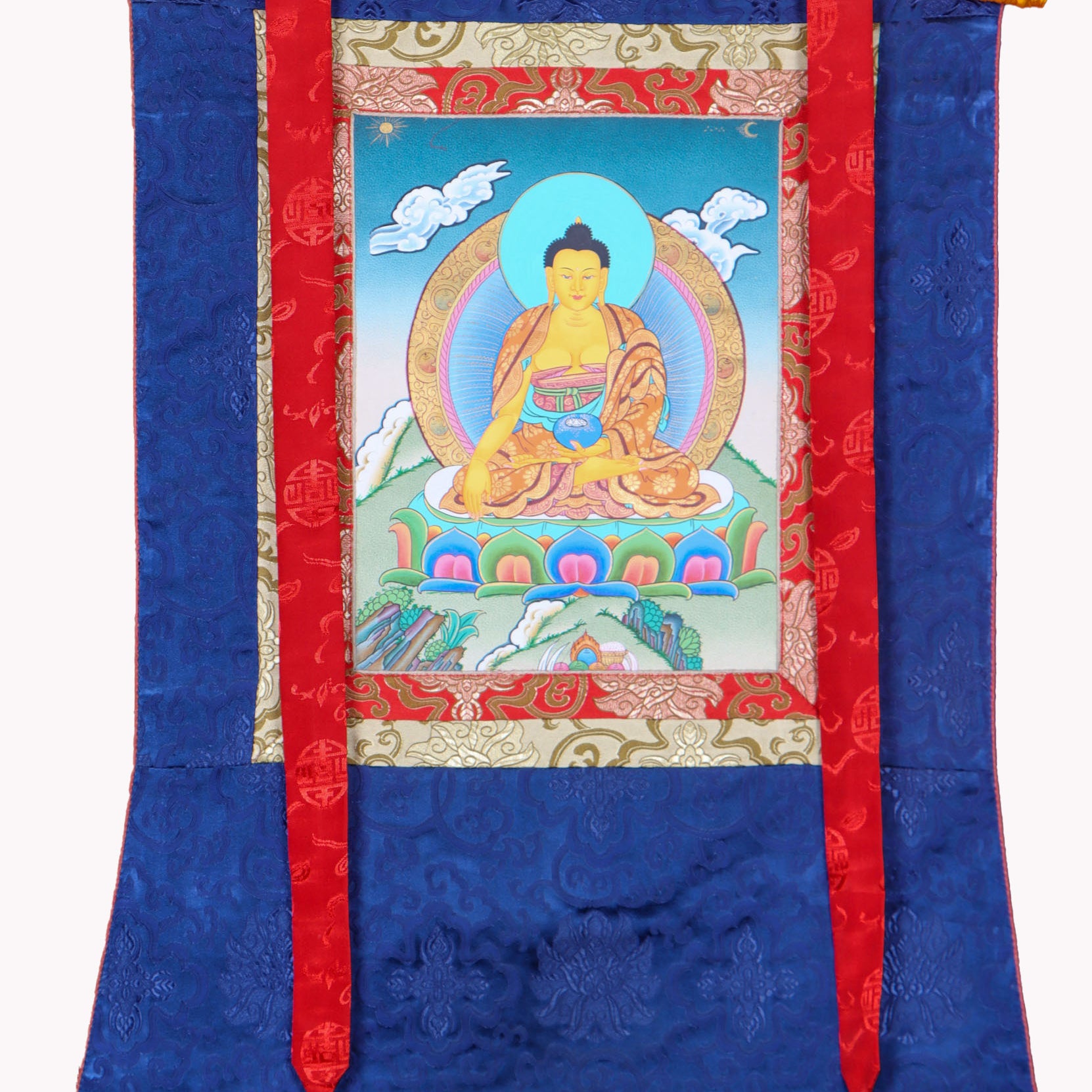 Shakyamuni Buddha Brocade Thangka for wall decor.