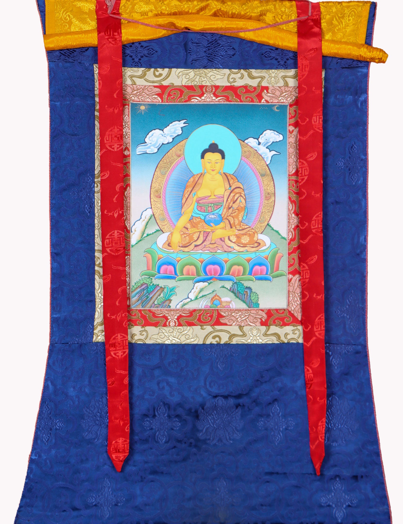 Shakyamuni Buddha Brocade Thangka for wall decor.