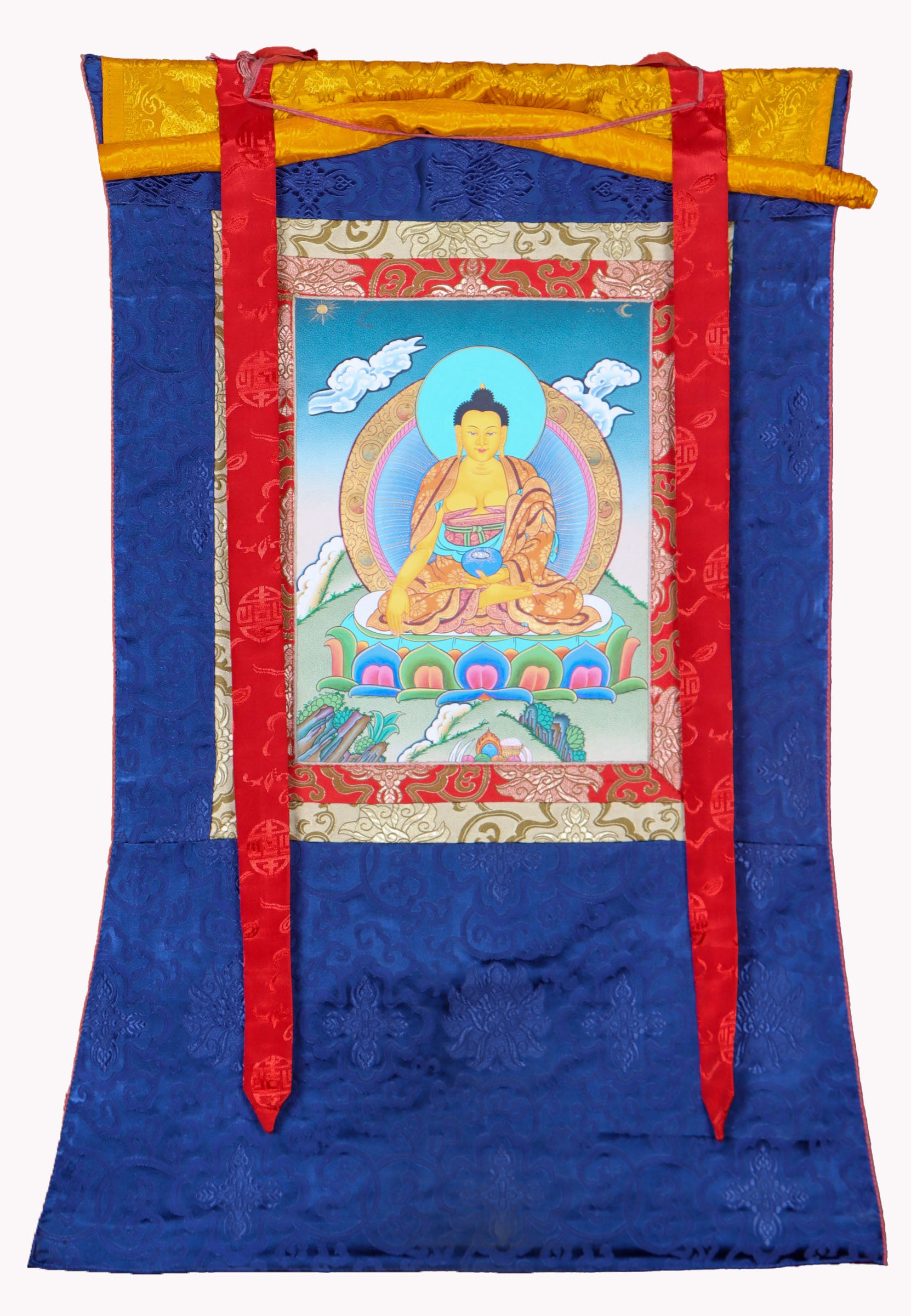 Shakyamuni Buddha Brocade Thangka for wall decor.