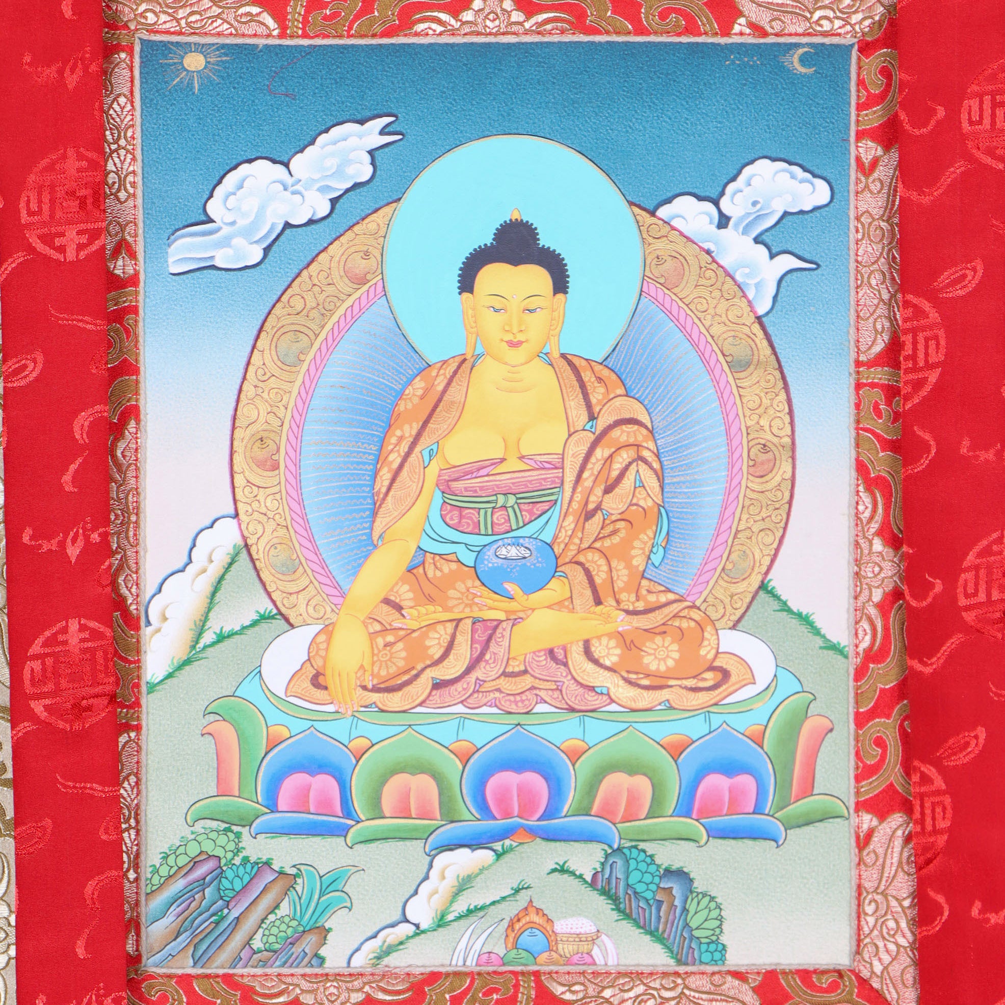 Shakyamuni Buddha Brocade Thangka for wall decor.