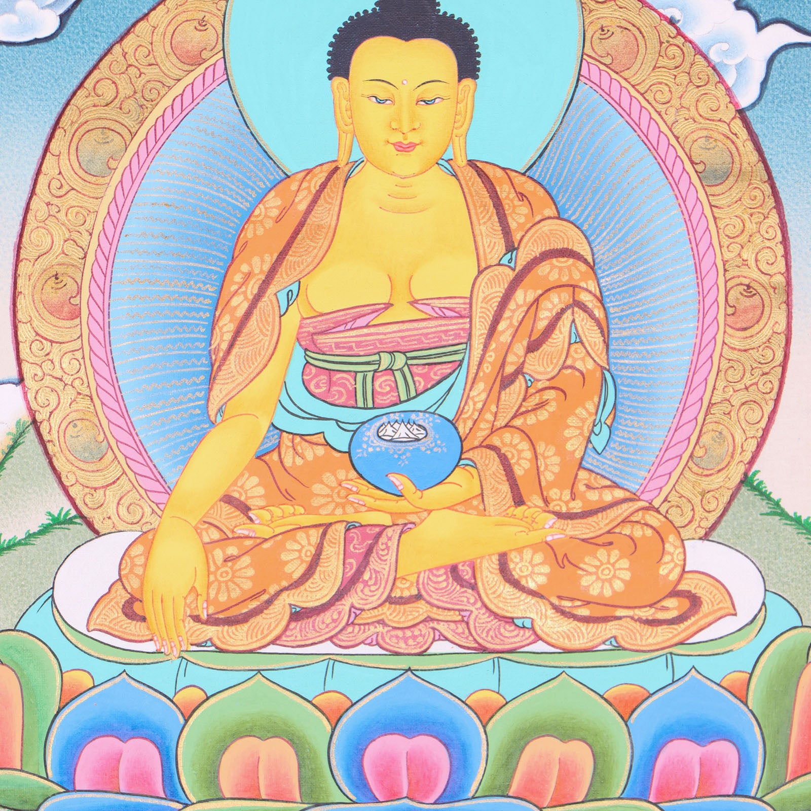 Shakyamuni Buddha Brocade Thangka for wall decor.