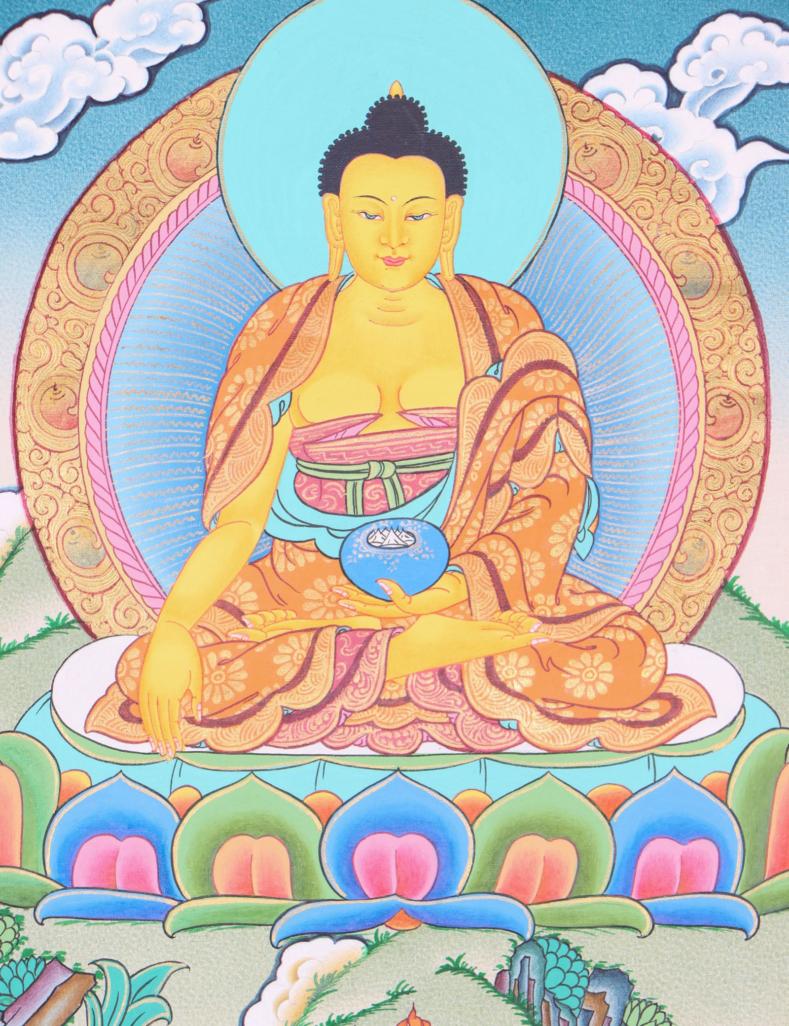 Shakyamuni Buddha Brocade Thangka for wall decor.