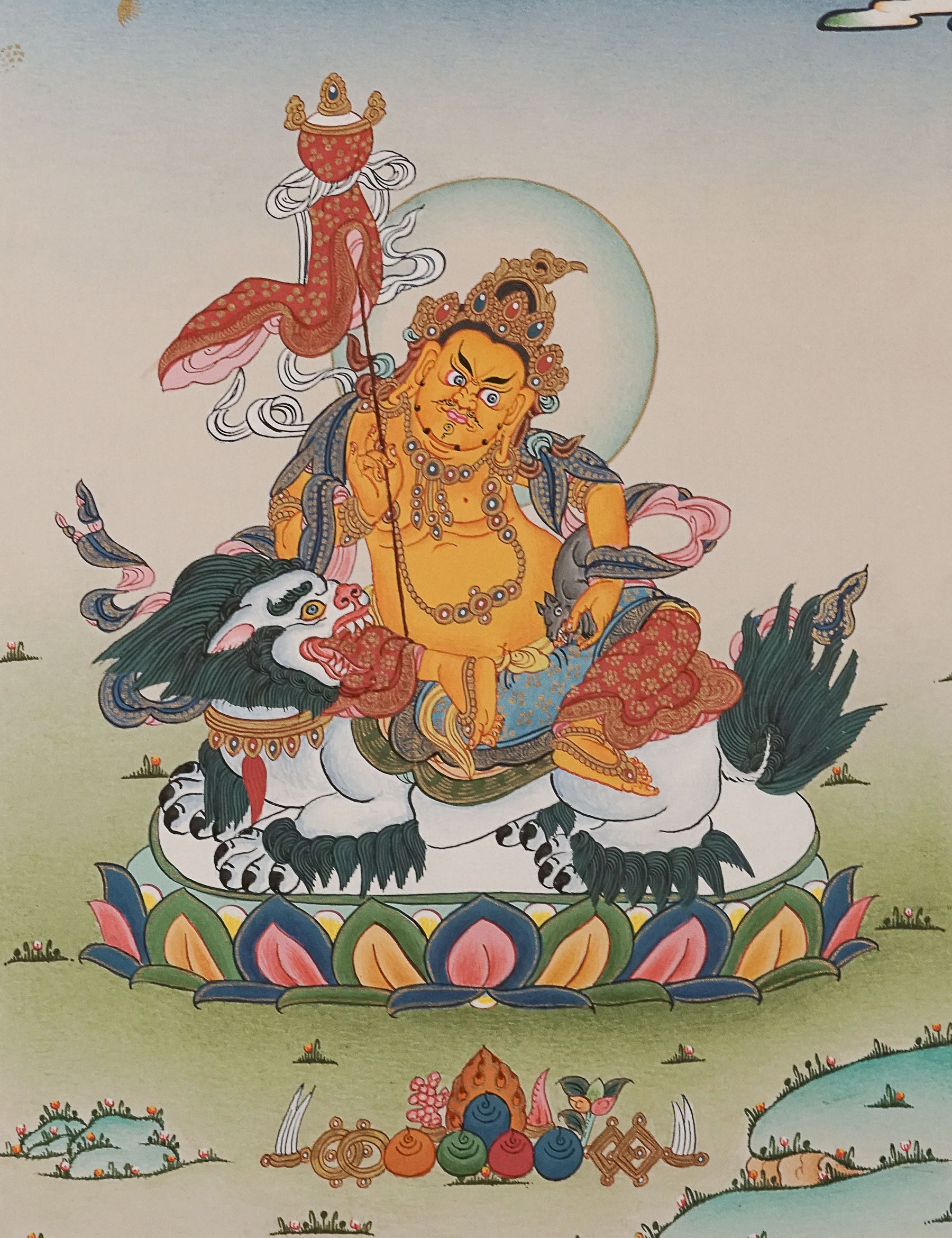 Handpainted Zambala Thangka Painting for wealth and prosperity.