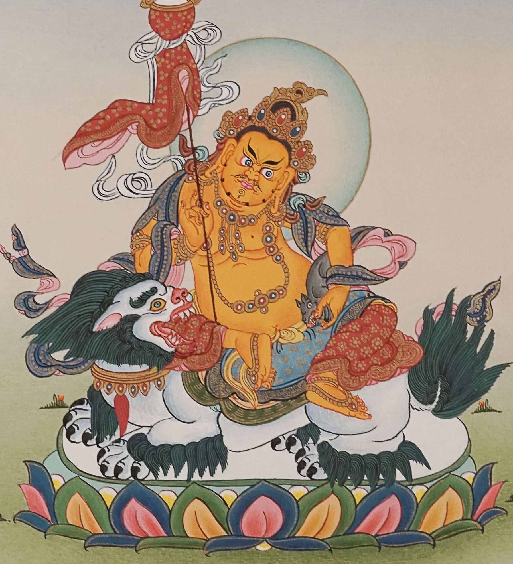 Handpainted Zambala Thangka Painting for wealth and prosperity.