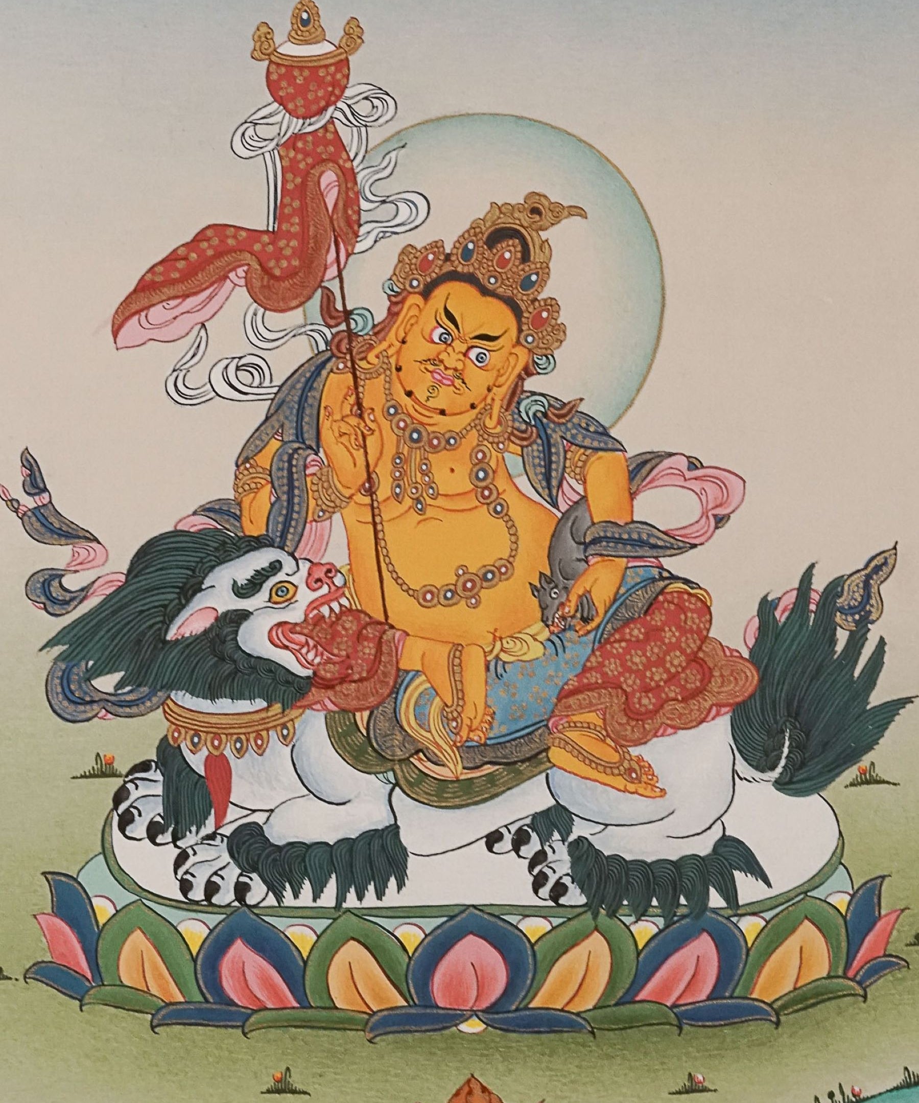 Handpainted Zambala Thangka Painting for wealth and prosperity.