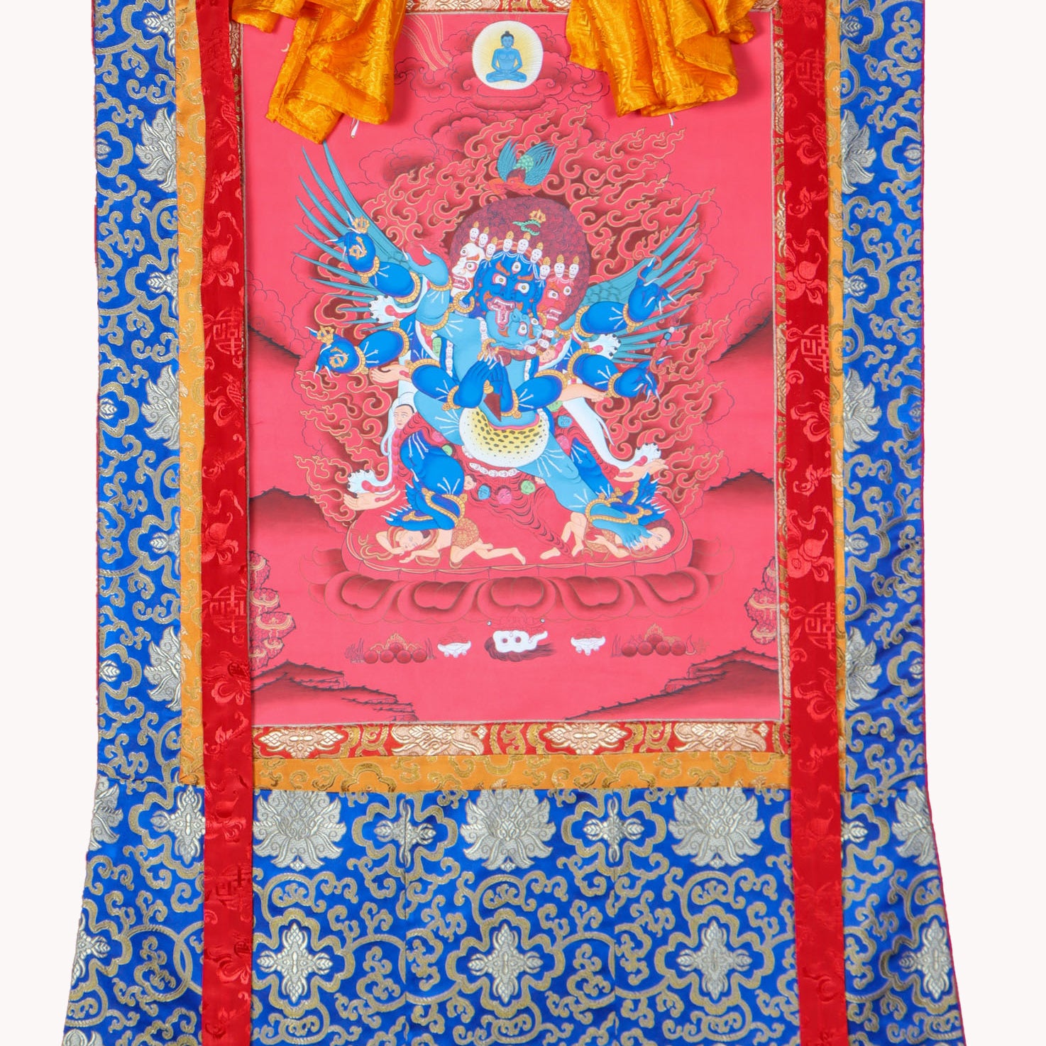 Vajrakilaya Brocade Thangka Painting for  devotion, meditation, and ritualistic ceremonies.