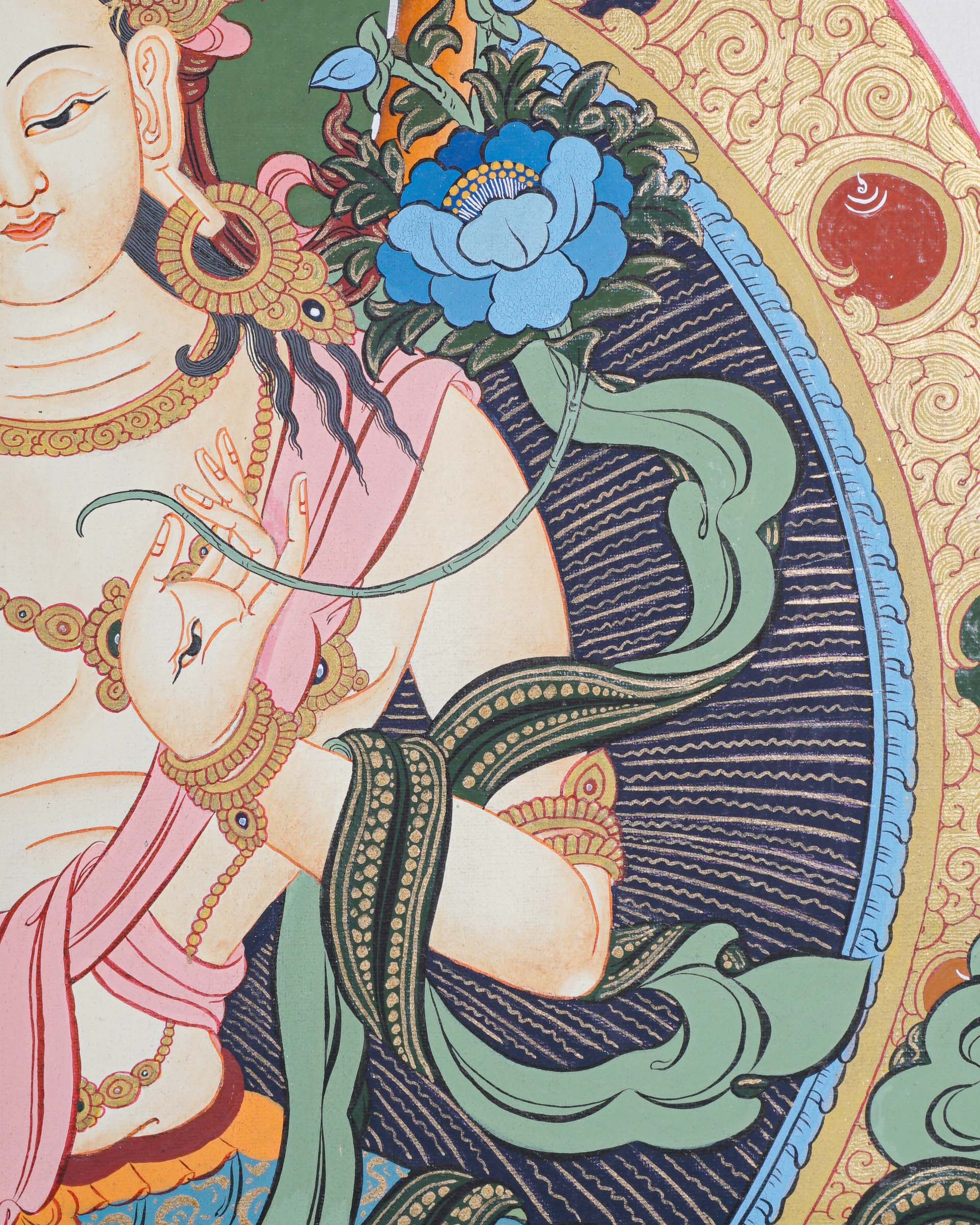 White Tara Thangka - Female deity painting