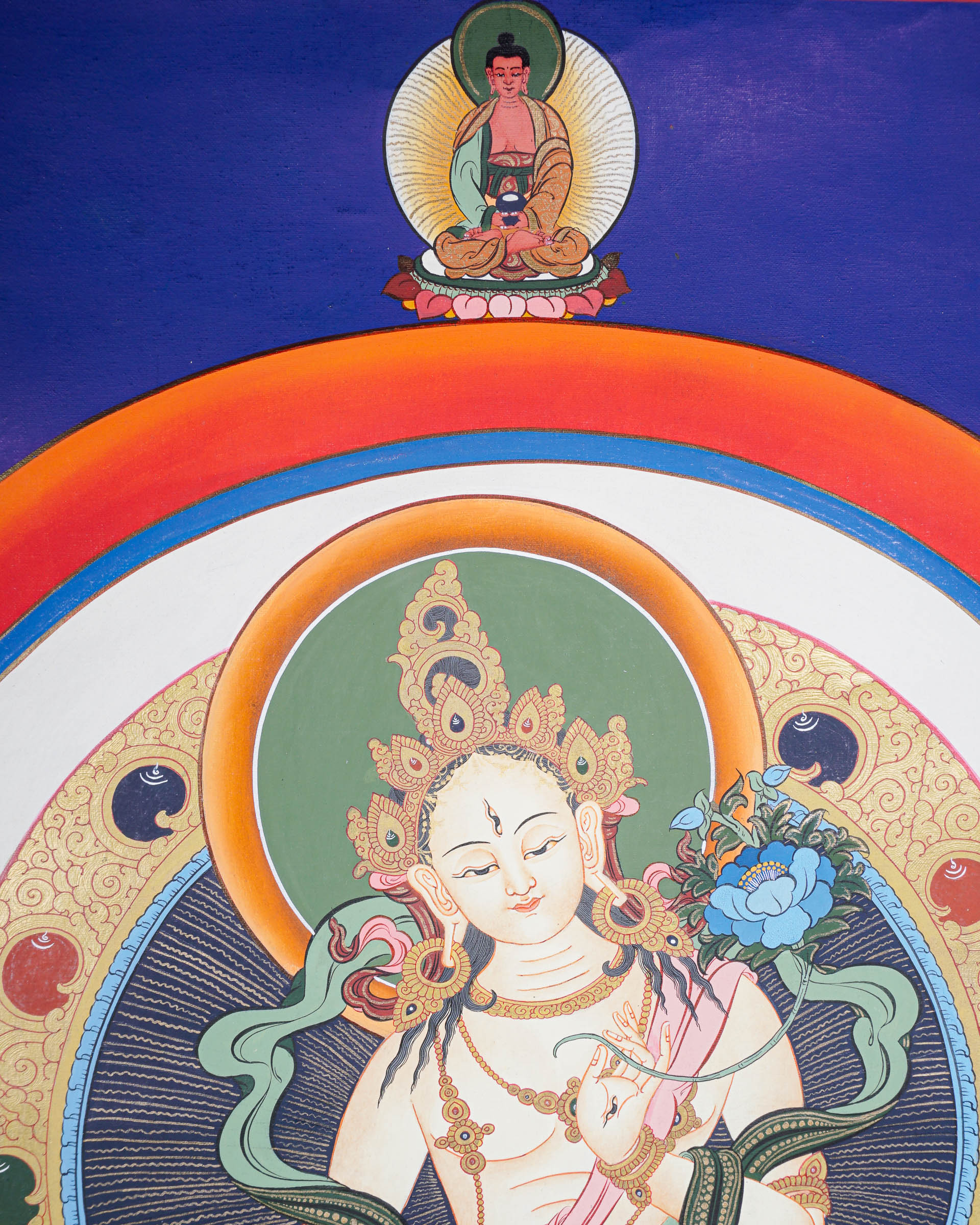 White Tara Thangka - Female deity painting