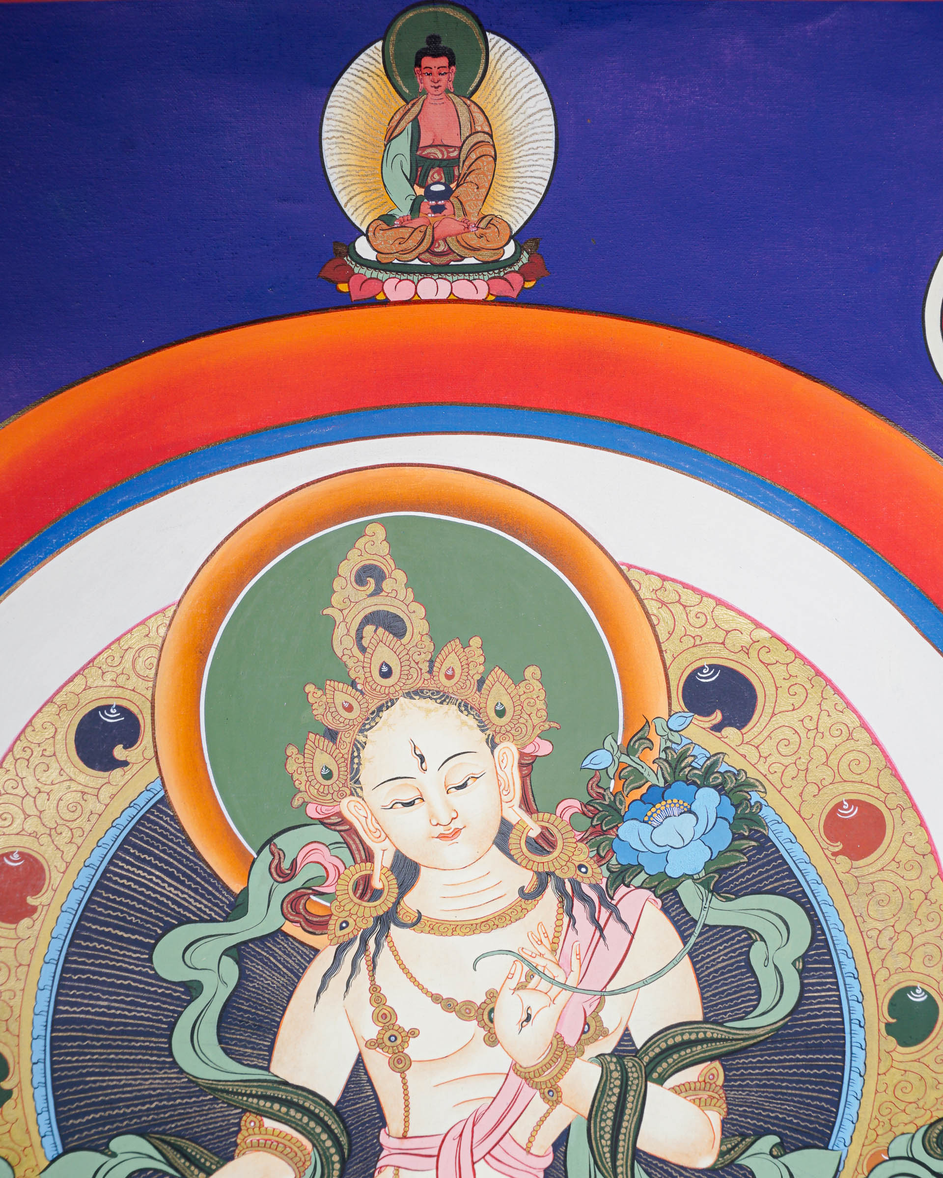 White Tara Thangka - Female deity painting