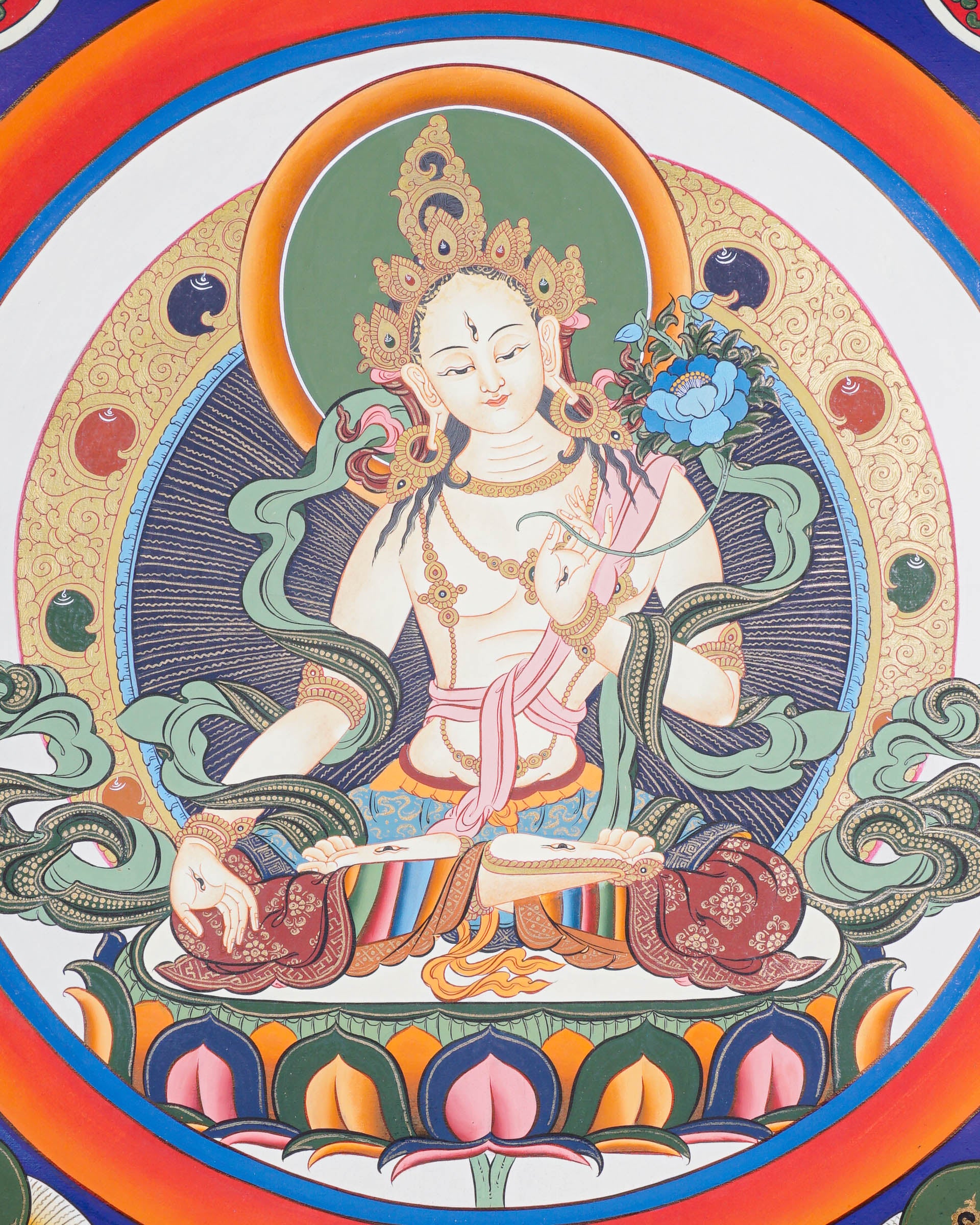 White Tara Thangka - Female deity painting