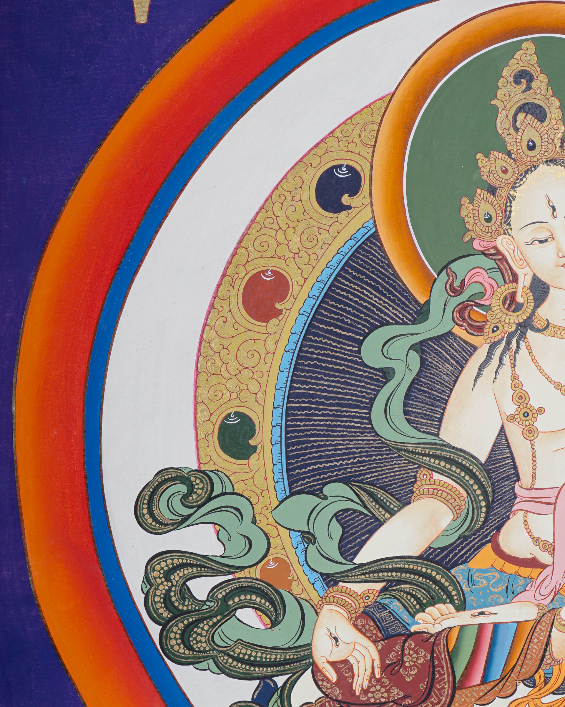 White Tara Thangka - Female deity painting