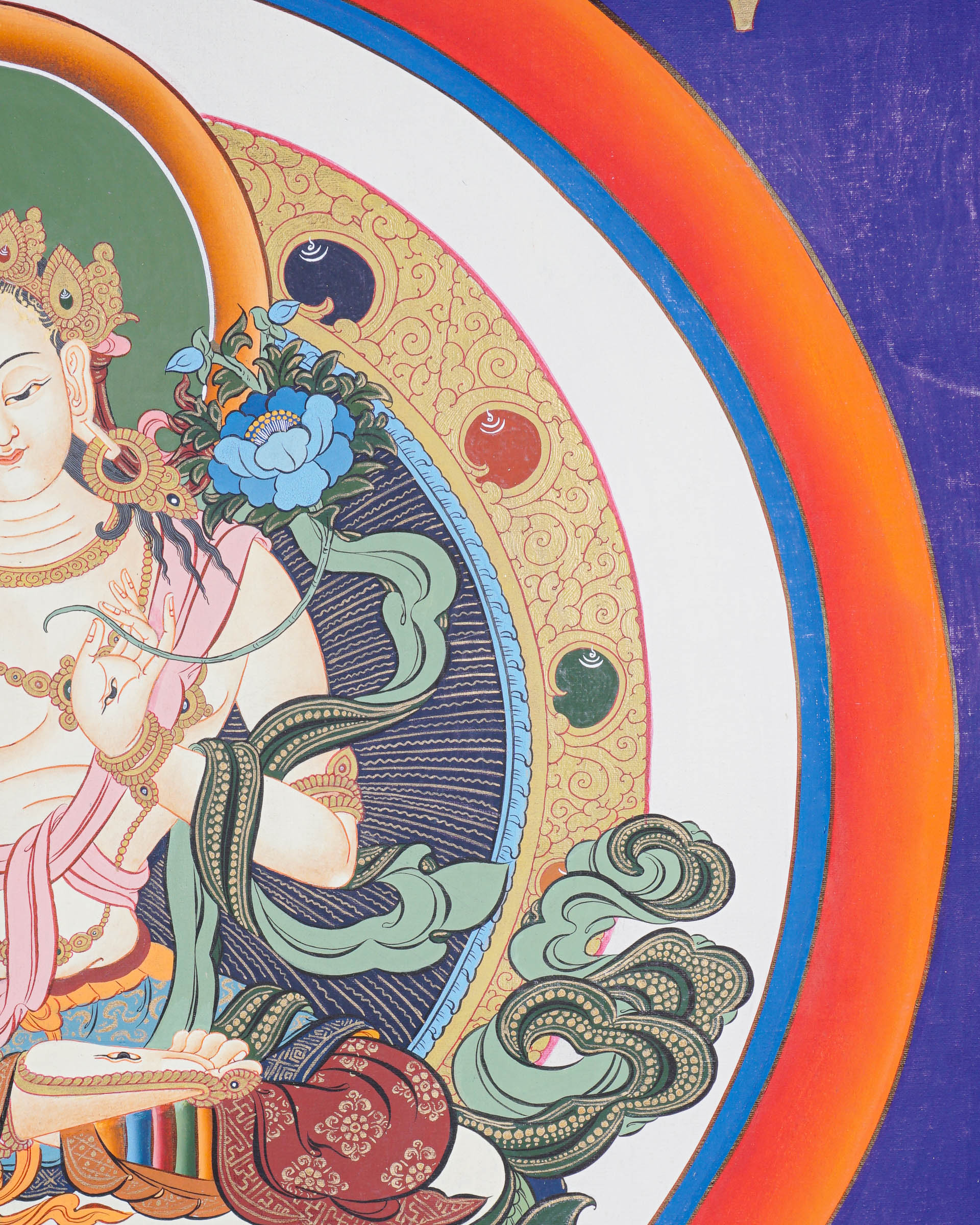 White Tara Thangka - Female deity painting