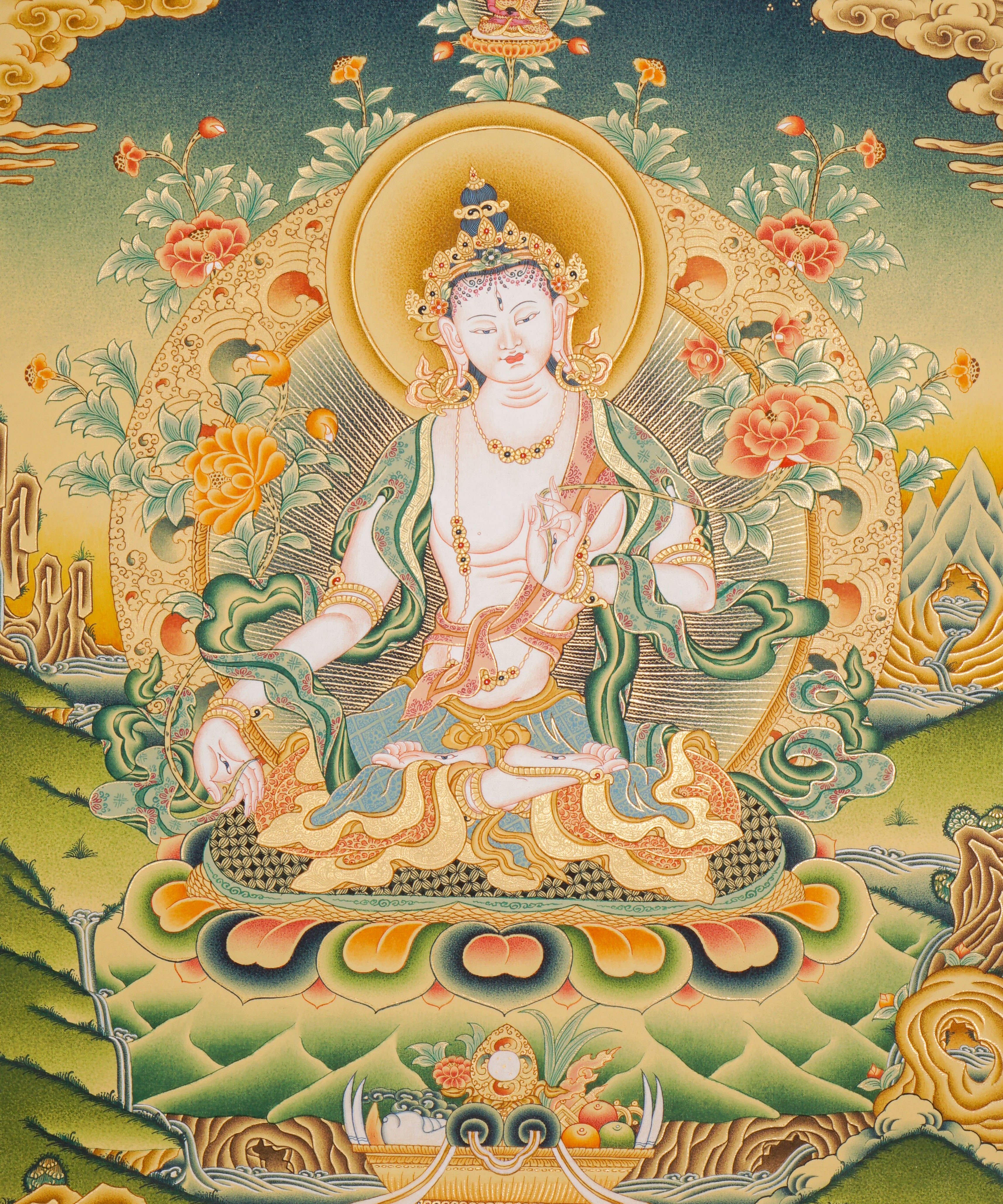 White Tara Thangka - Female deity painting