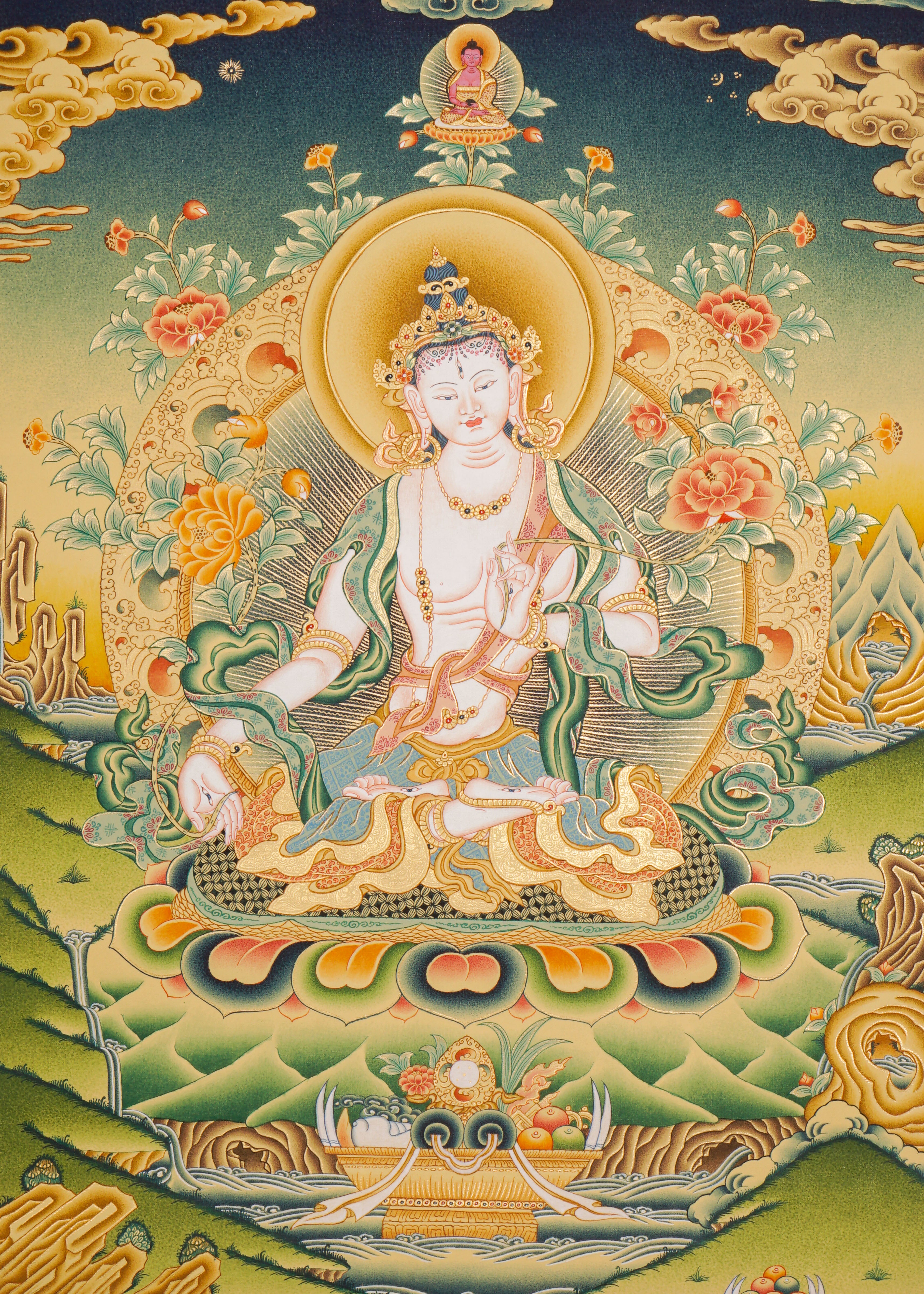 White Tara Thangka - Female deity painting