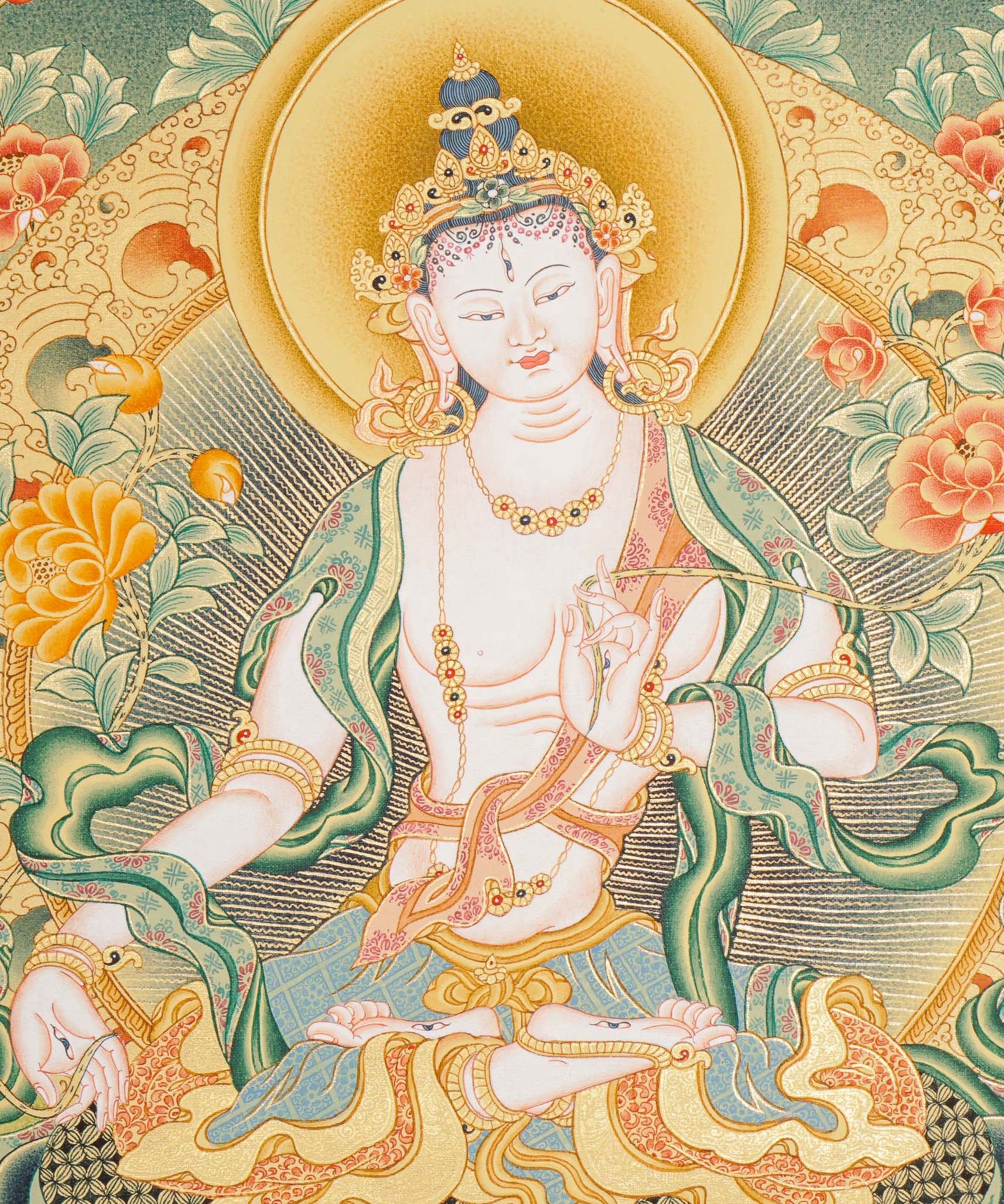 White Tara Thangka - Female deity painting