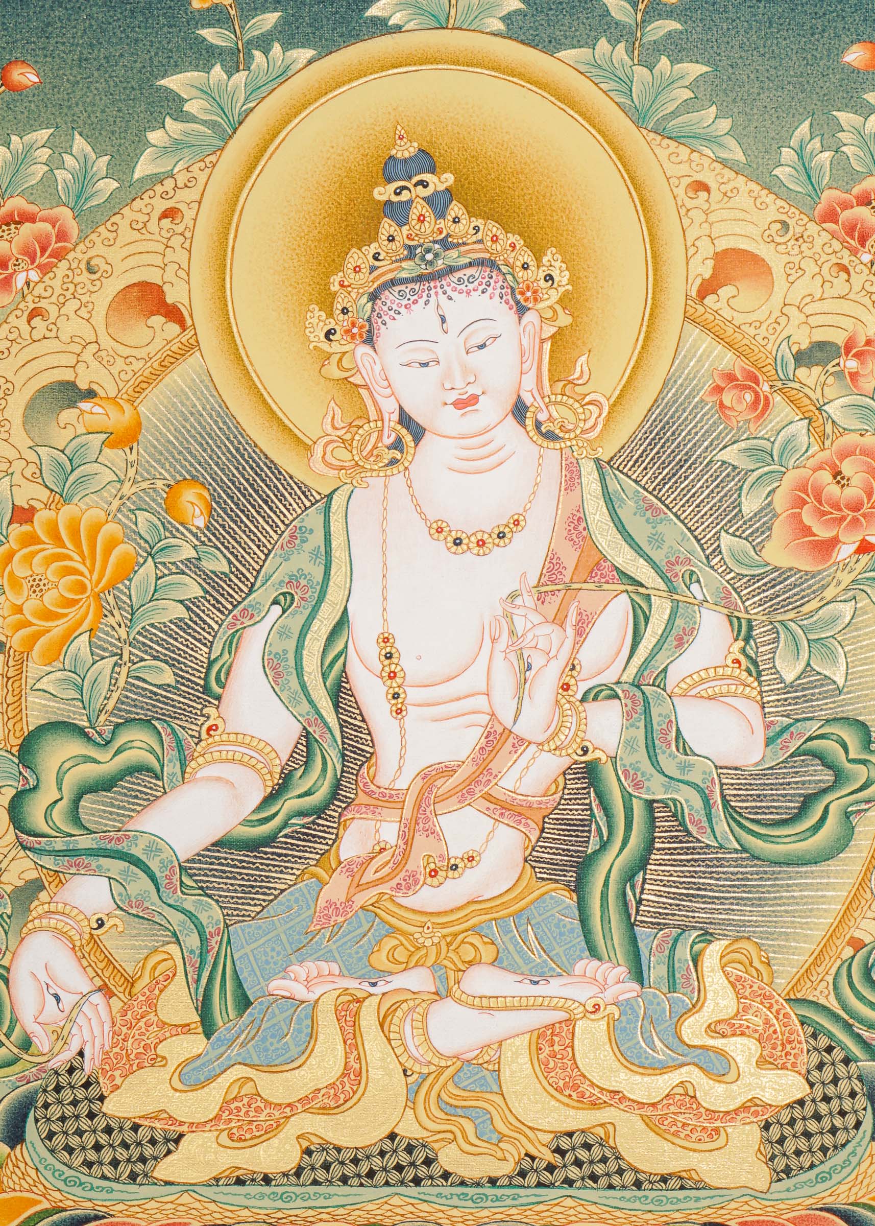 White Tara Thangka - Female deity painting