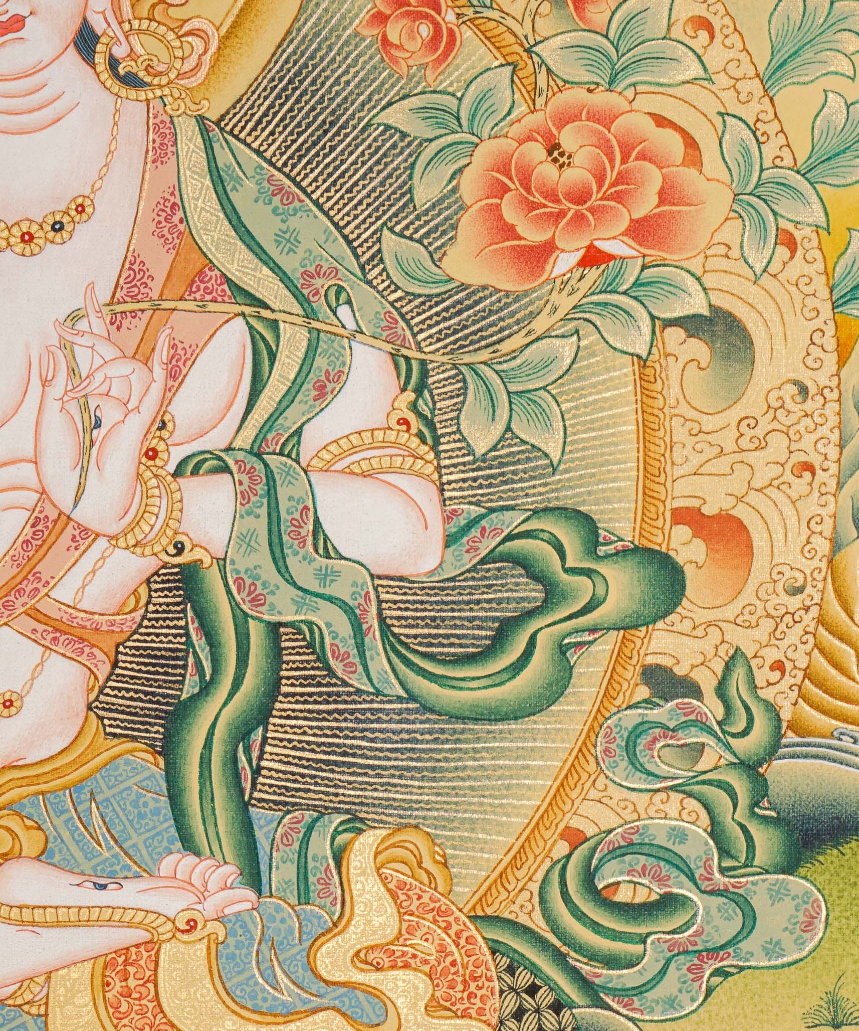 White Tara Thangka - Female deity painting