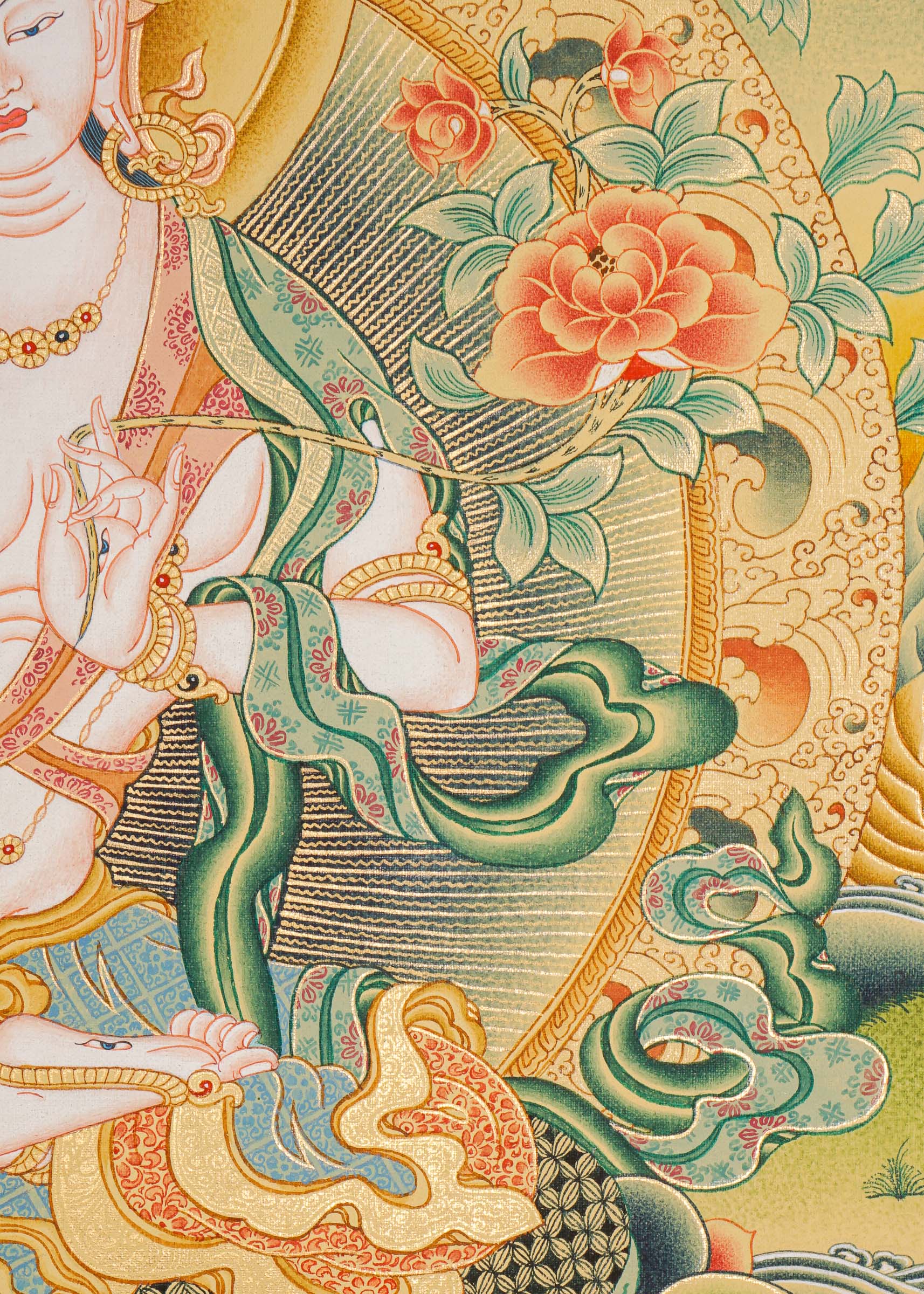 White Tara Thangka - Female deity painting