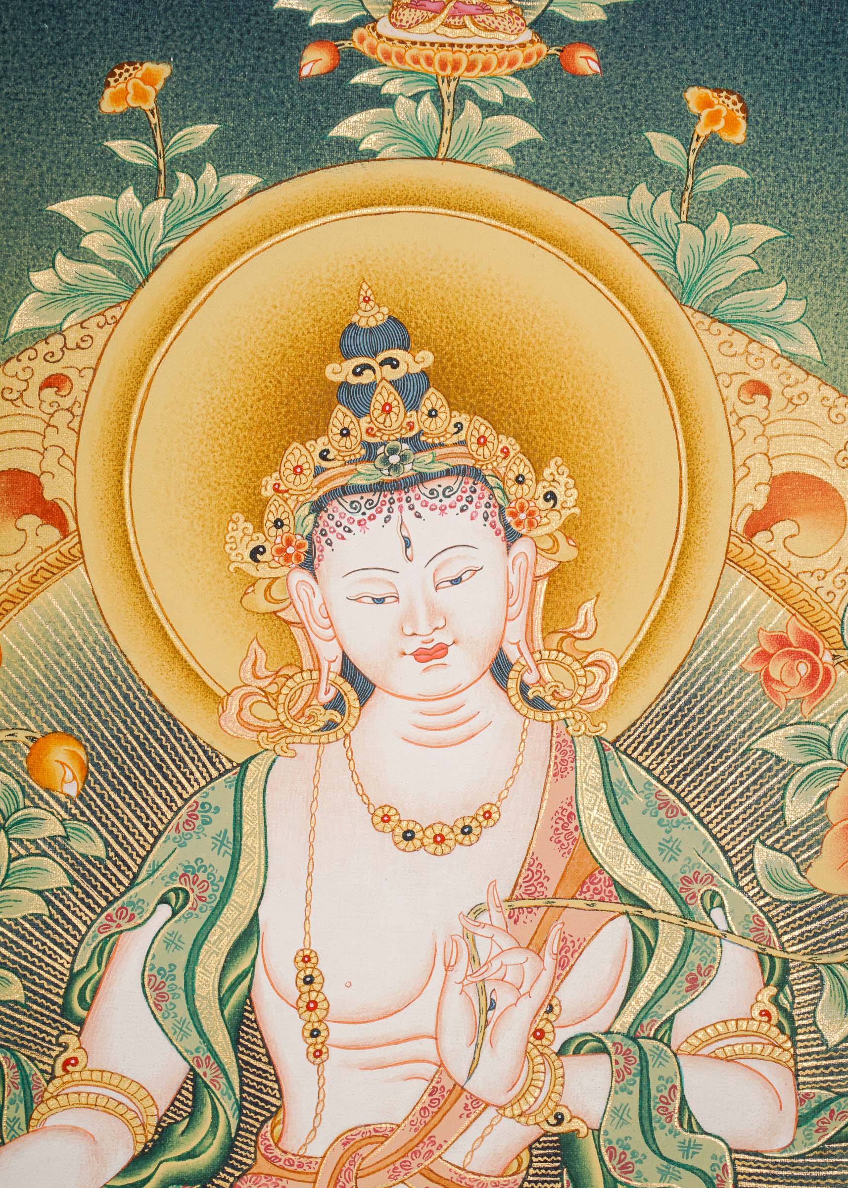 White Tara Thangka - Female deity painting