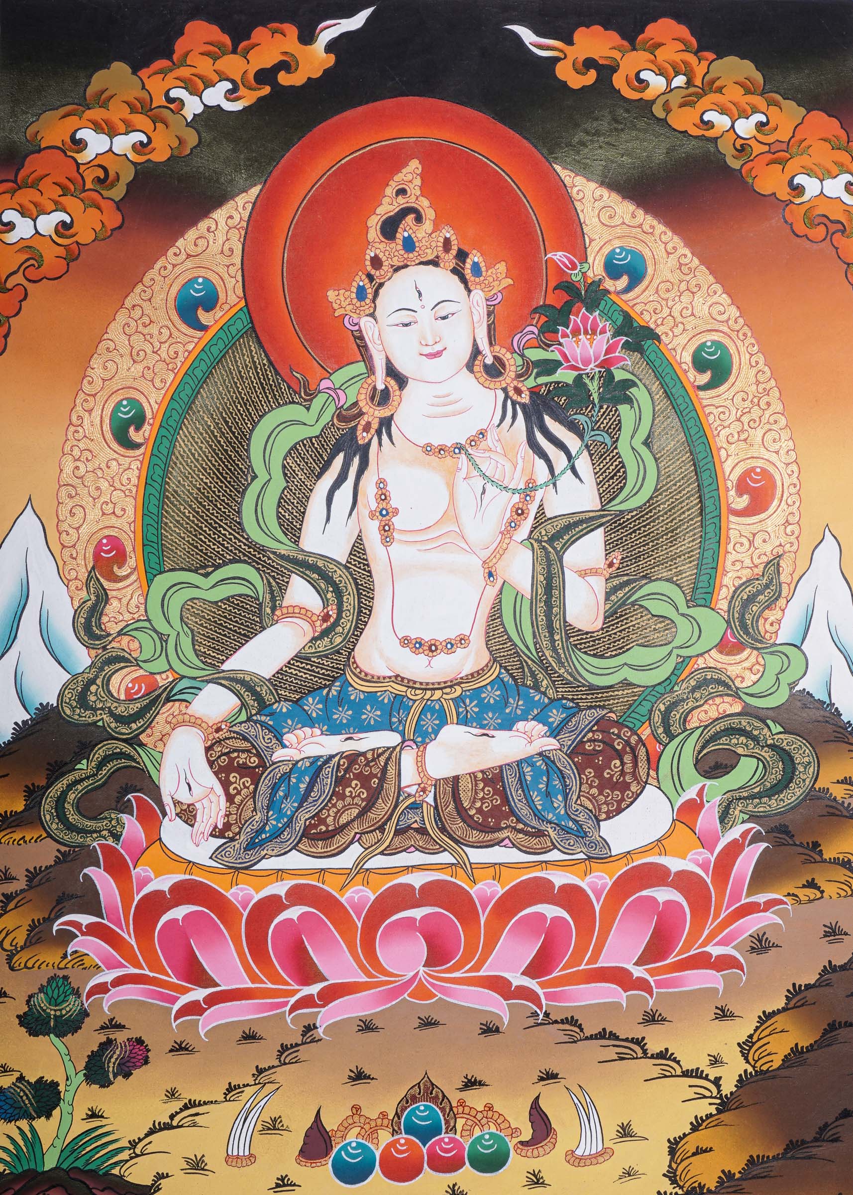 White Tara Thangka - Handpainted female deity