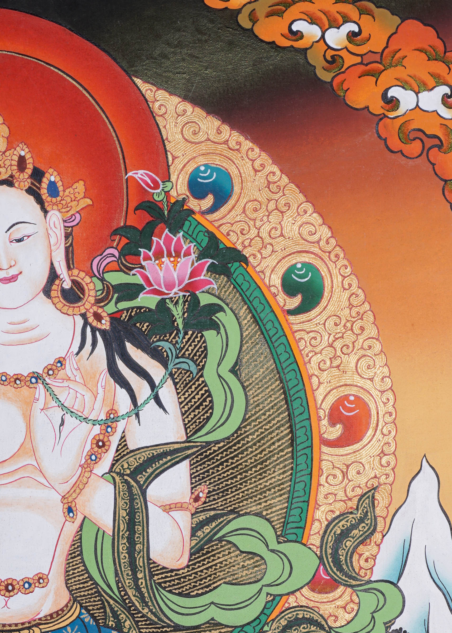 White Tara Thangka - Handpainted female deity